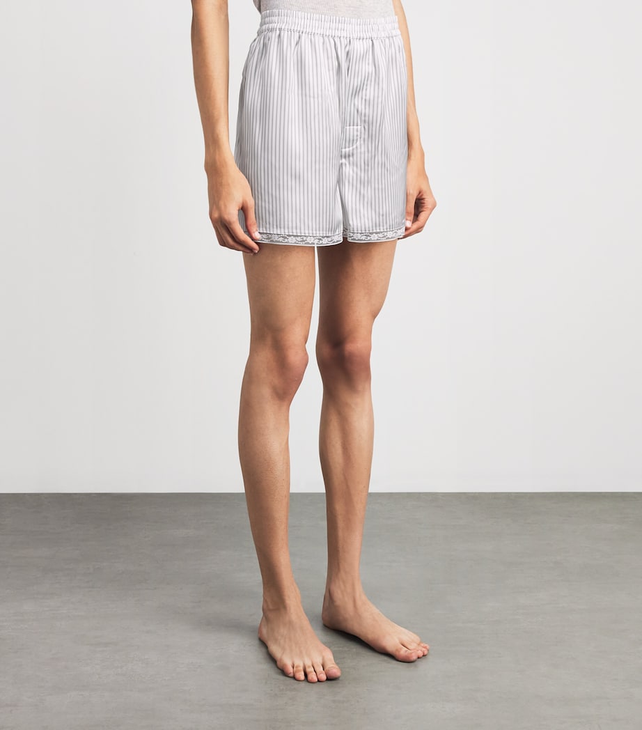 Skims Womens Woven Shine Boxer Shorts Slvr Trpl Pinstripe Image 4