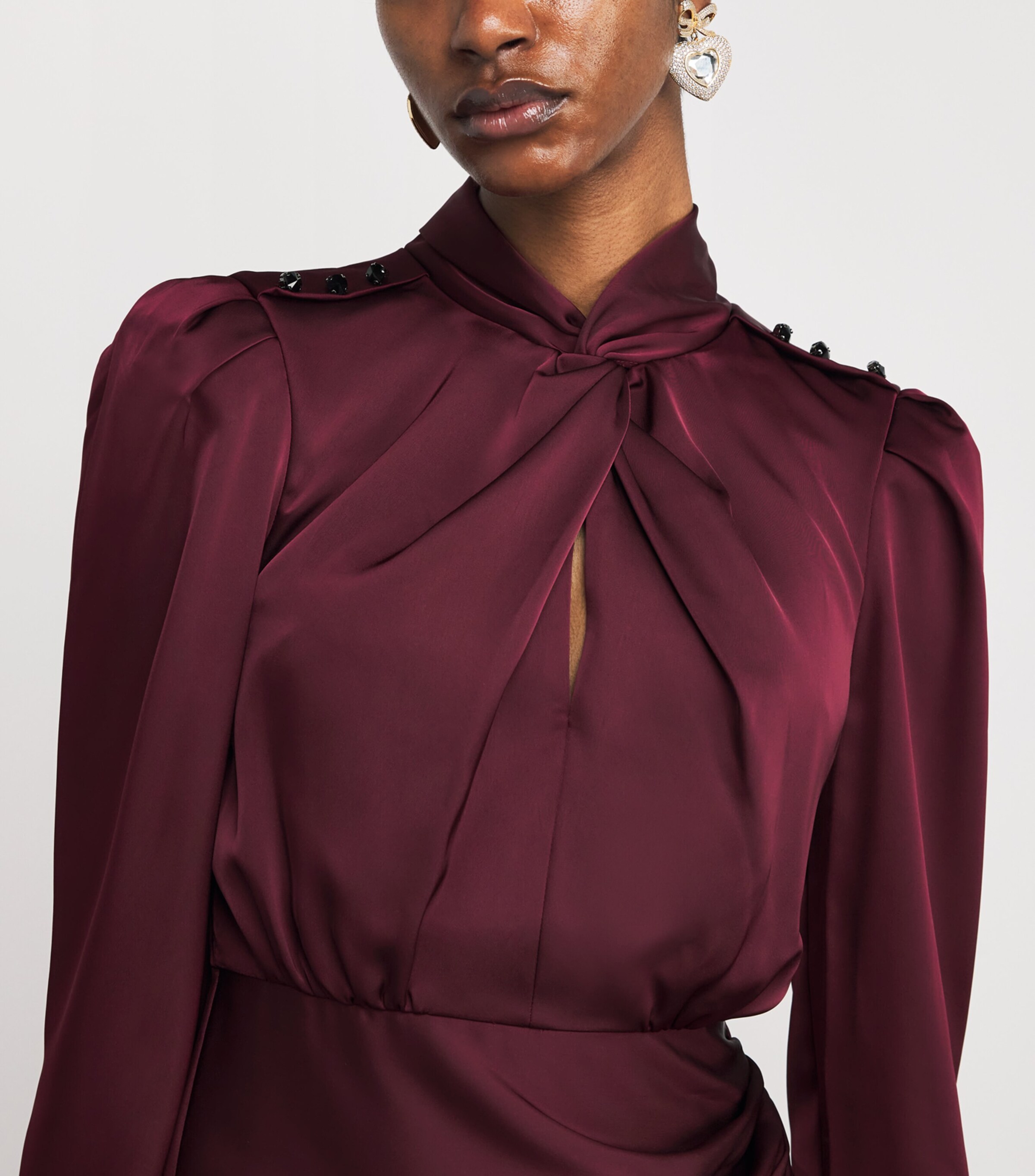 Satin Draped Midi Dress RED Image 4