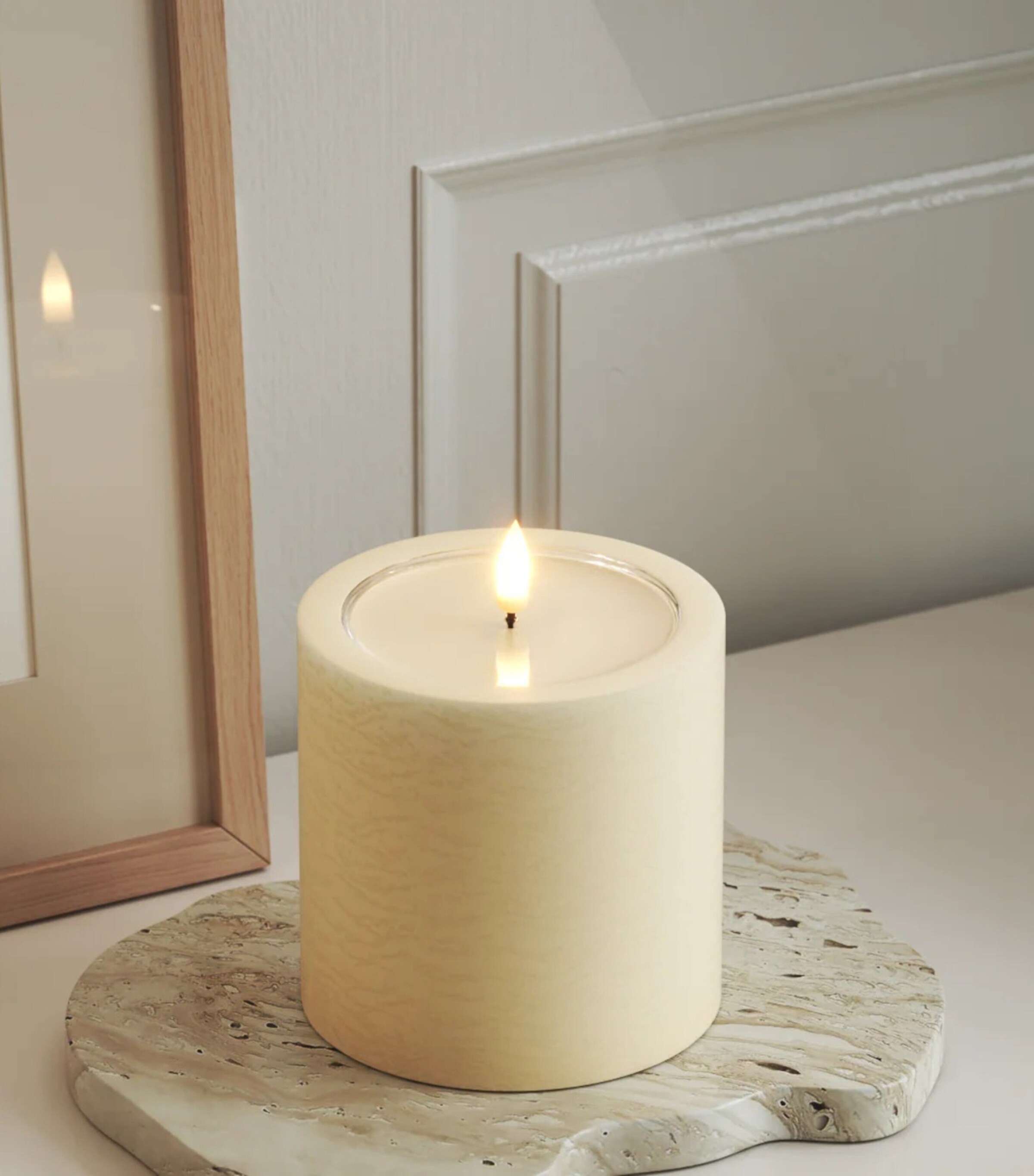 Deluxe Homeart Unique Pillar Candle (10cm) Cream Image 2
