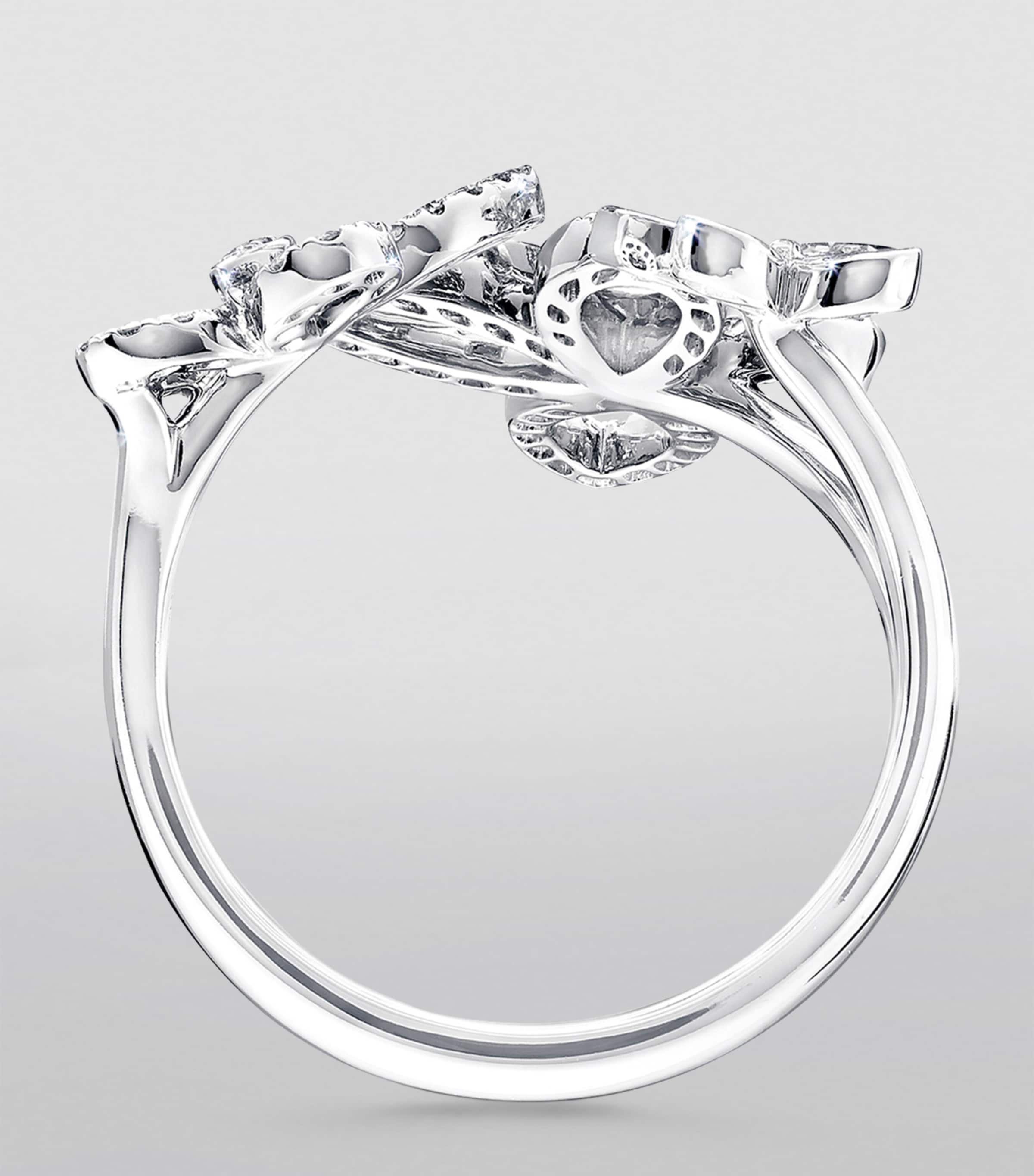 White Gold and Diamond Butterfly Ring (One Size) WHITE GOLD Image 2