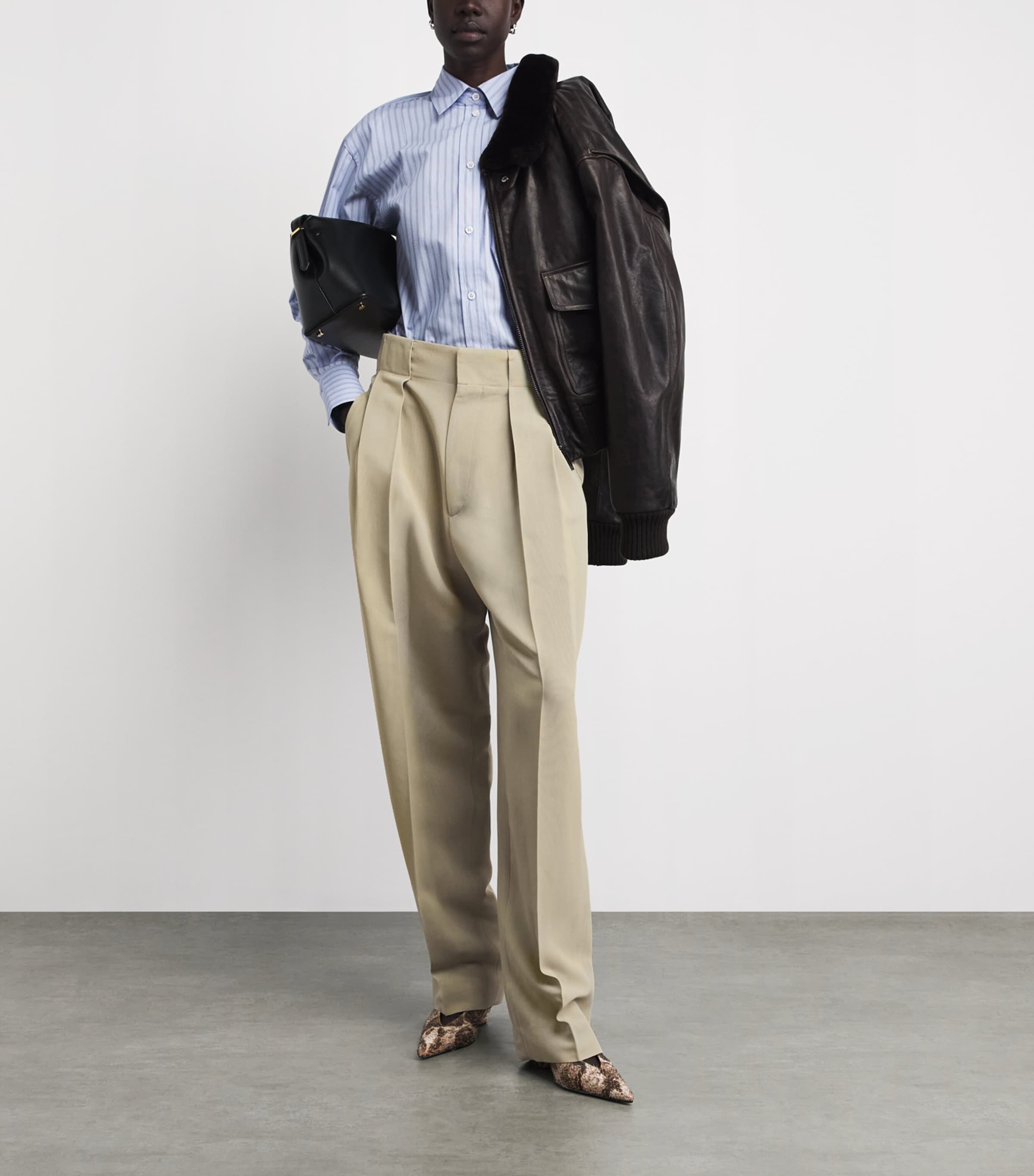 Victoria Beckham Womens Pleated Tailored Trousers Camel Melange Image 2
