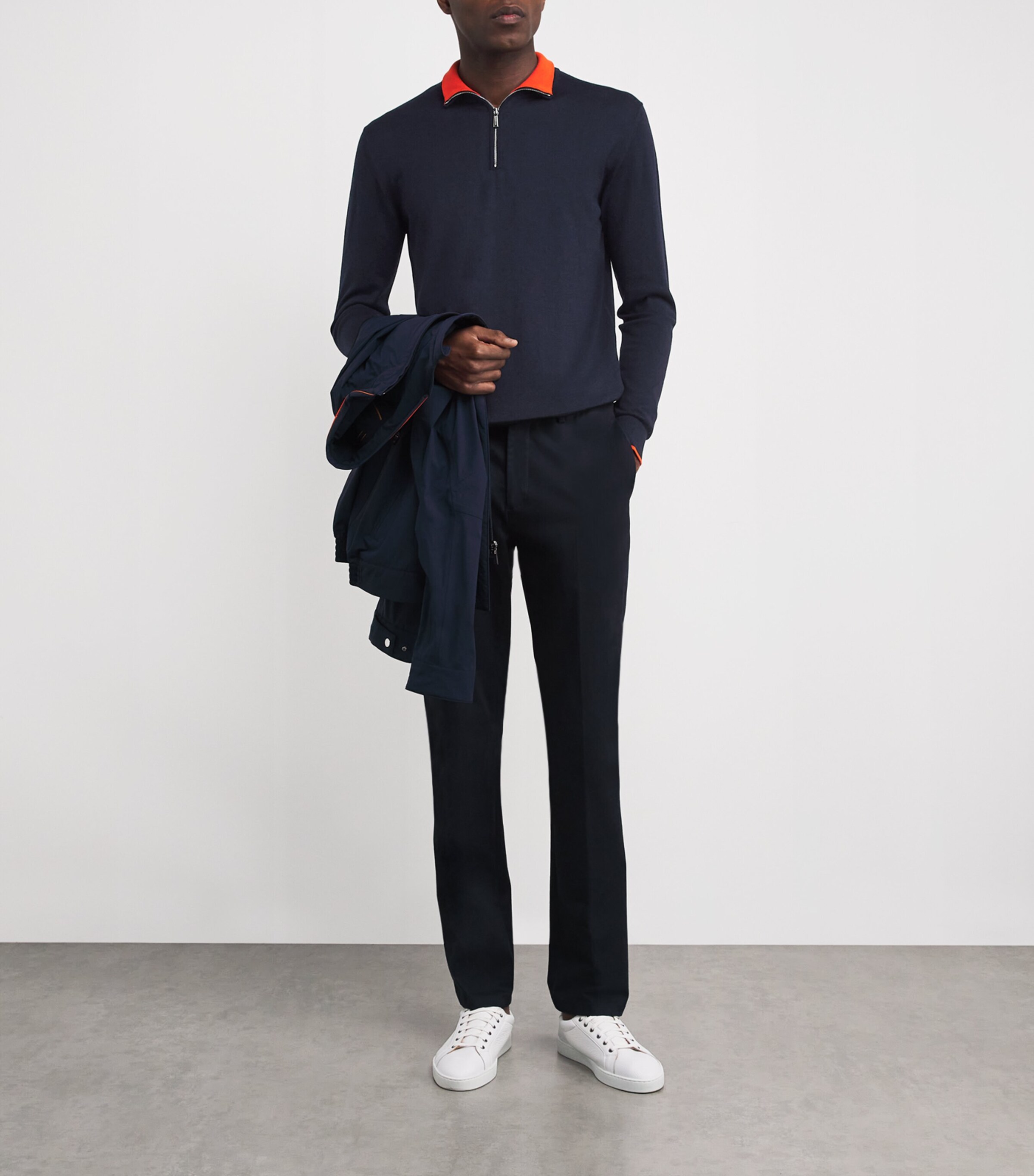 Moorer Mens Silk-Cotton Half-Zip Golf Sweater Navy/arancio Image 2