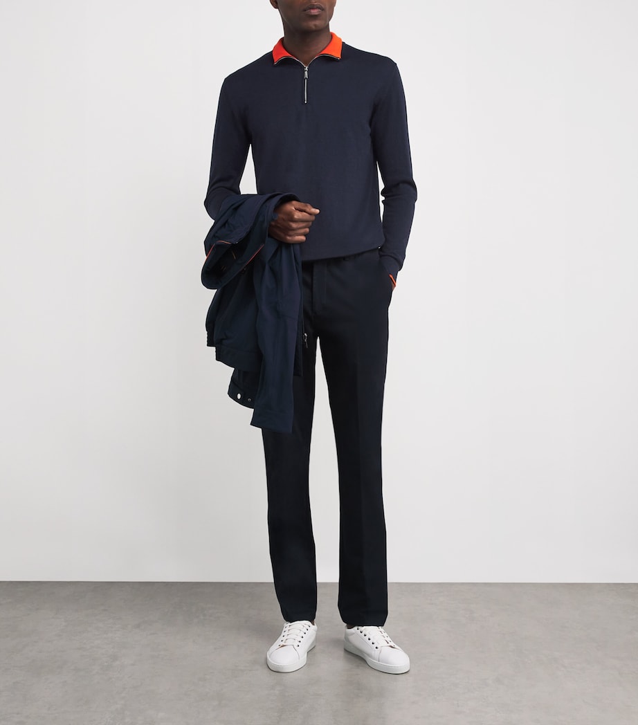 Moorer Mens Silk-Cotton Half-Zip Golf Sweater Navy/arancio Image 2