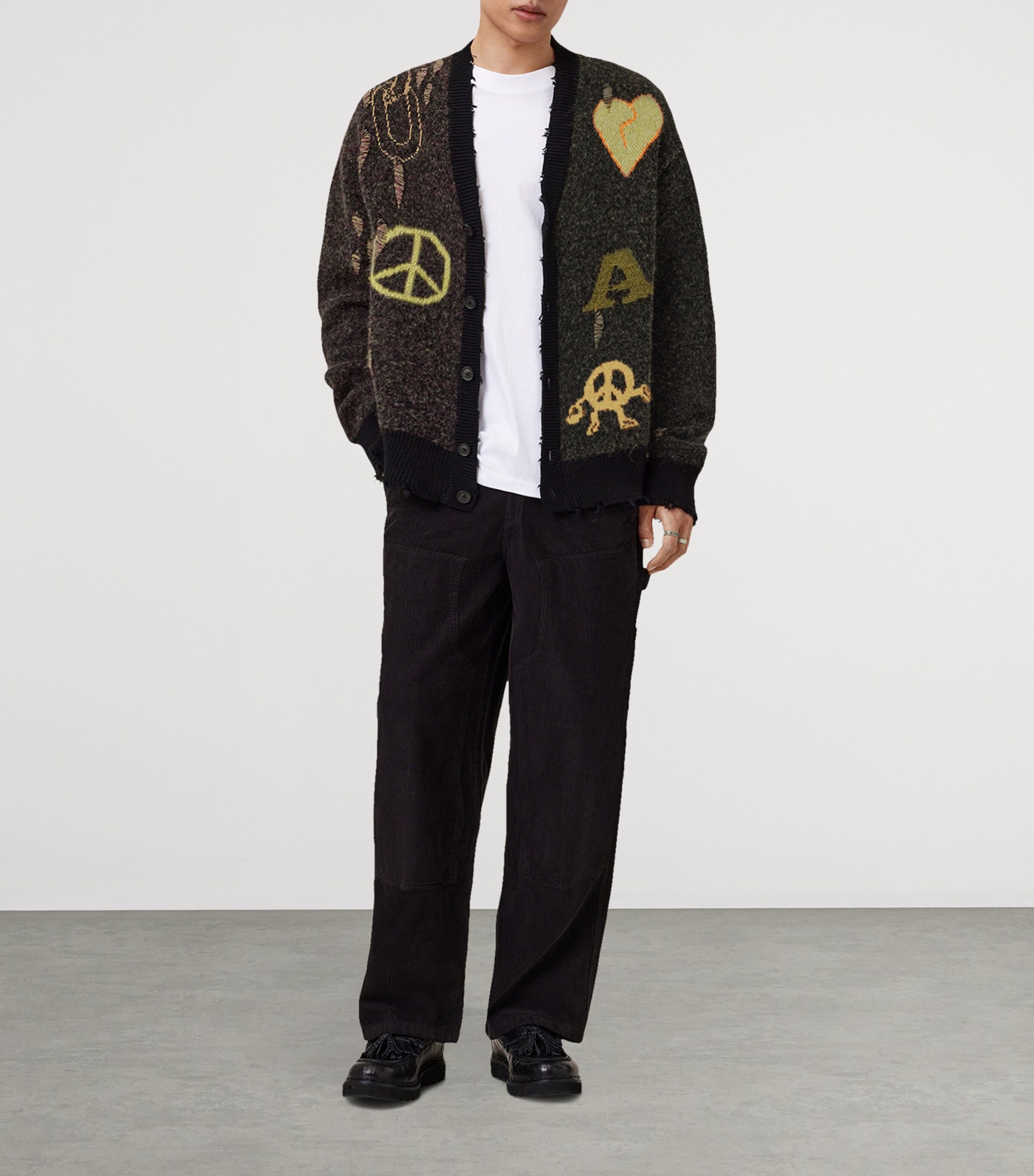 AllSaints Mens Distressed Emotive Cardigan Black Image 3