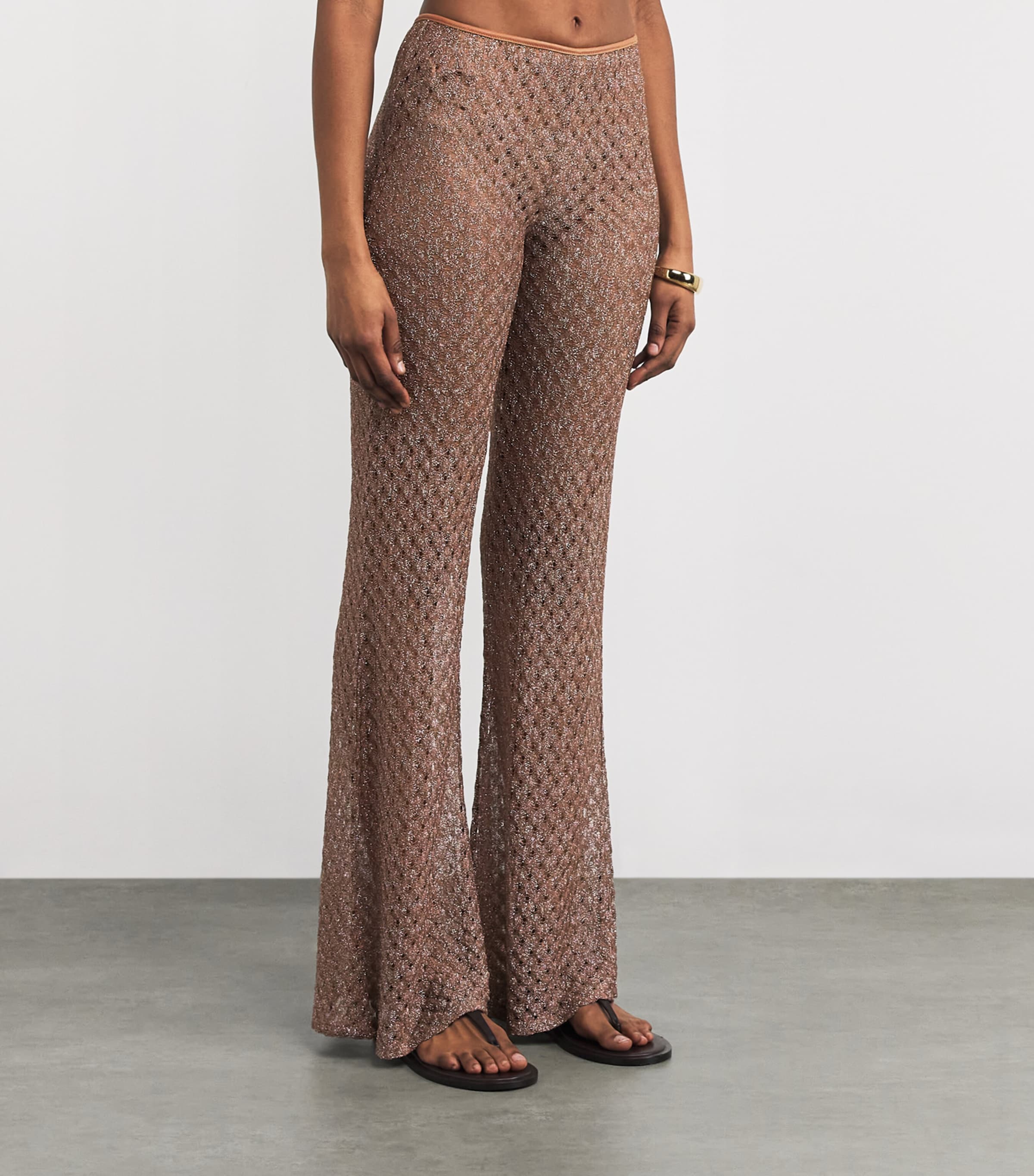 Lamé Flared Trousers S80EE BROWN Image 3