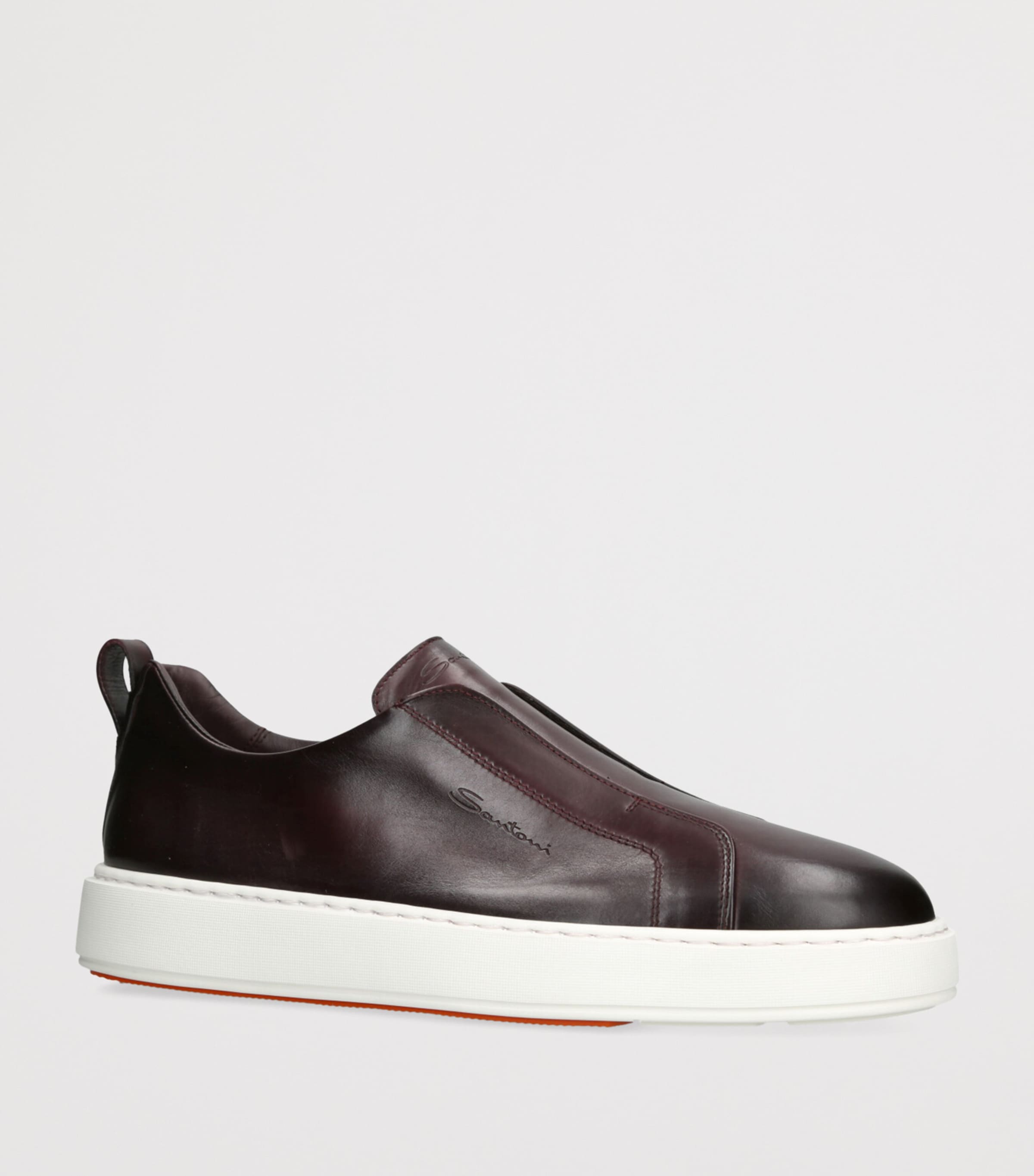 Santoni Mens Leather Victory Sneakers Wine Image 3