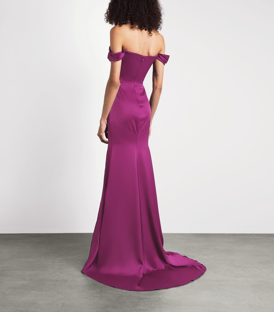 Alex Perry Womens Satin Crepe Off-Shoulder Gown Plum Image 4