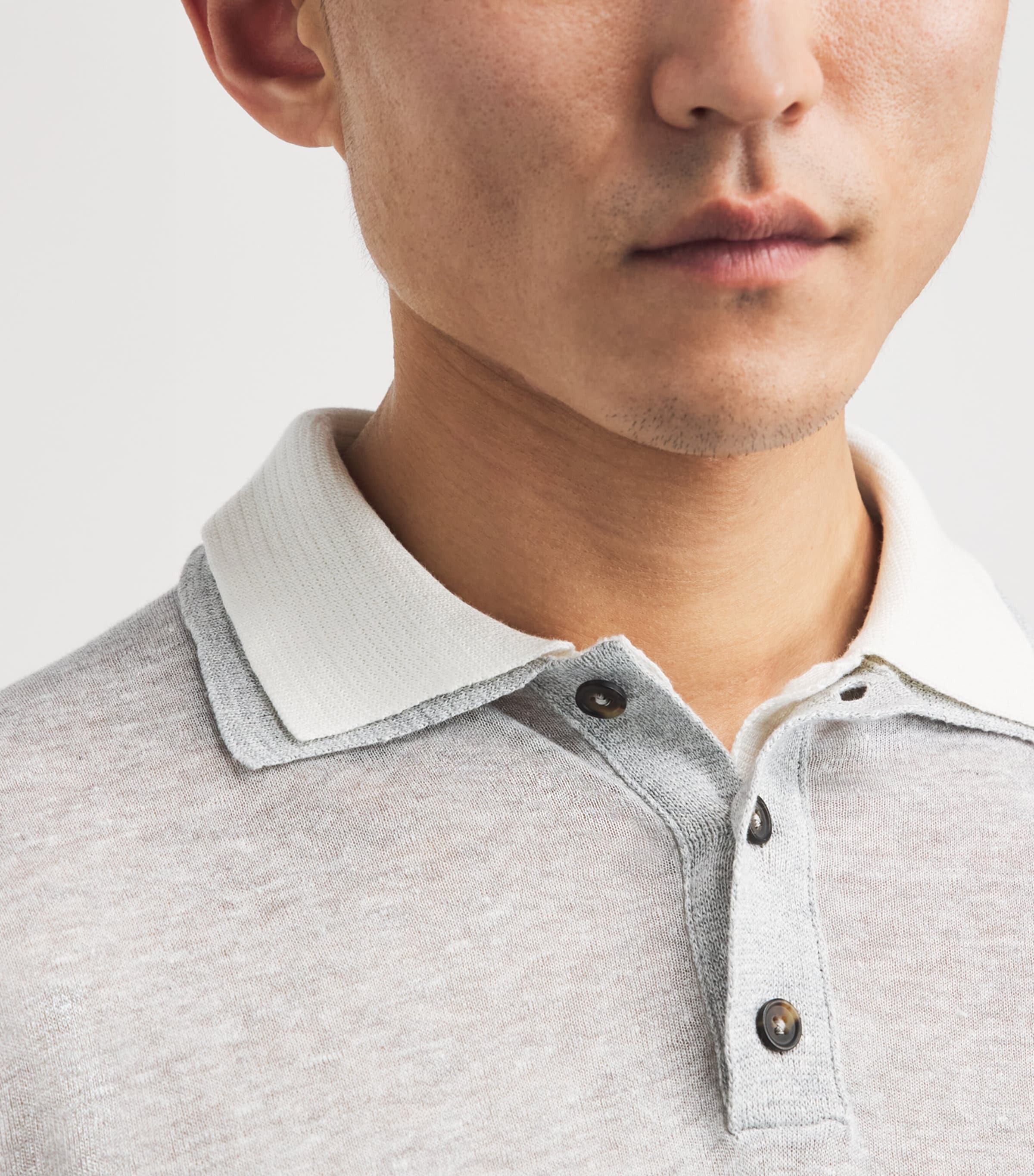 Eleventy Mens Linen-Cotton-Cashmere-Silk Polo Shirt Gr Chiaro, Bianco Image 3