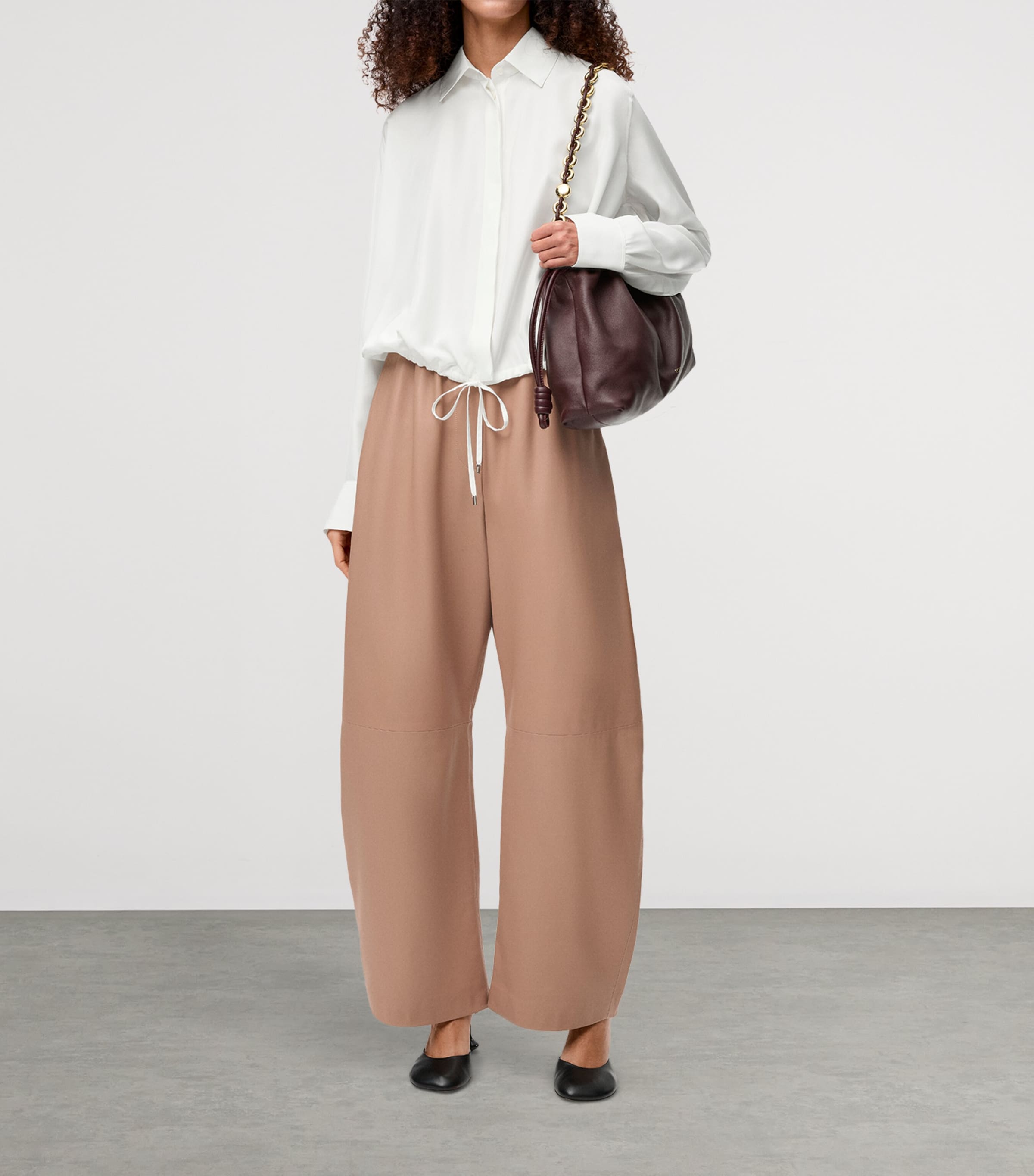 Leather Barrel Trousers BEIGE Image 2