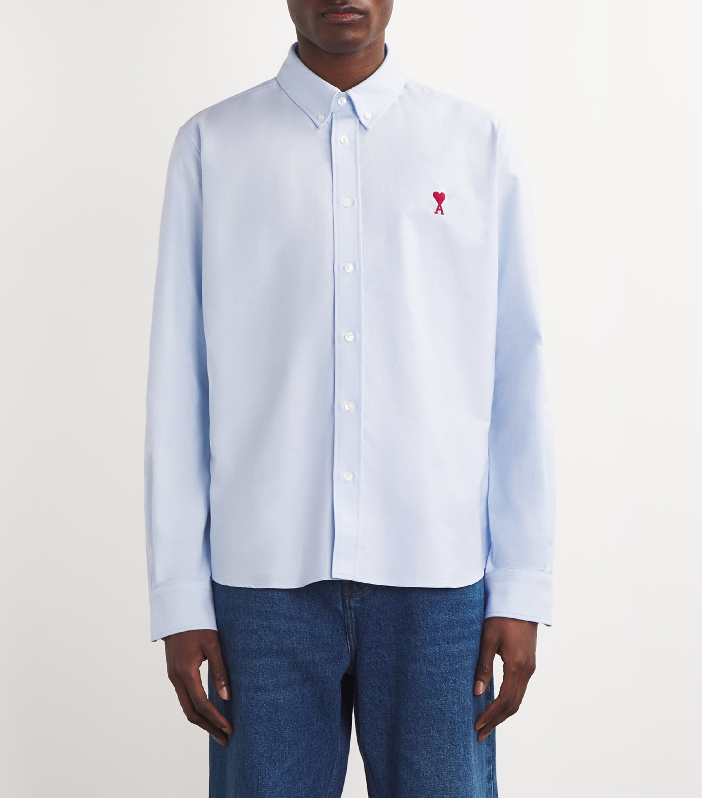 AMI Paris Mens Cotton Ami de Coeur Shirt Bleu Image 3