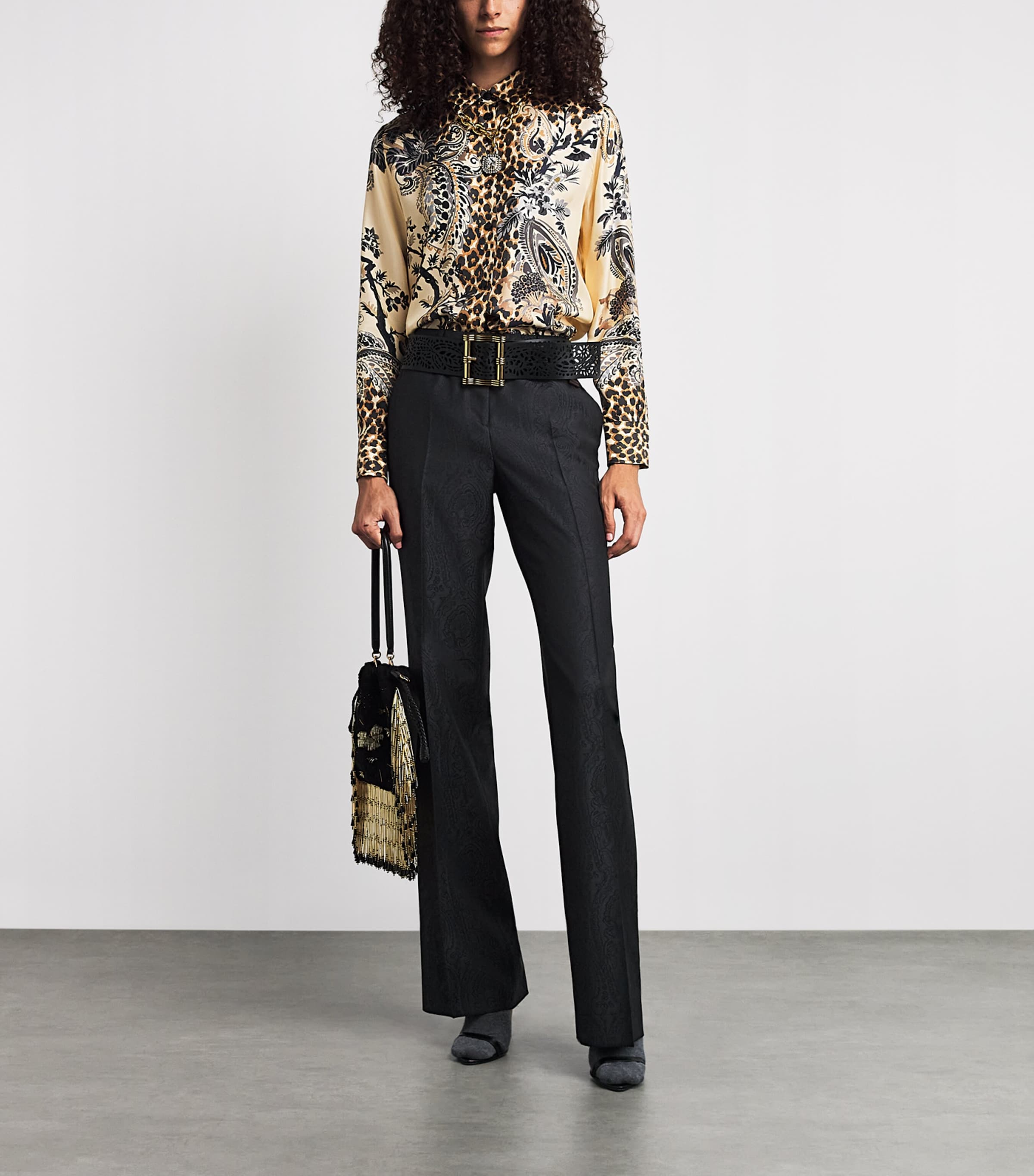 Etro Womens Wool Paisley Trousers Black Image 2