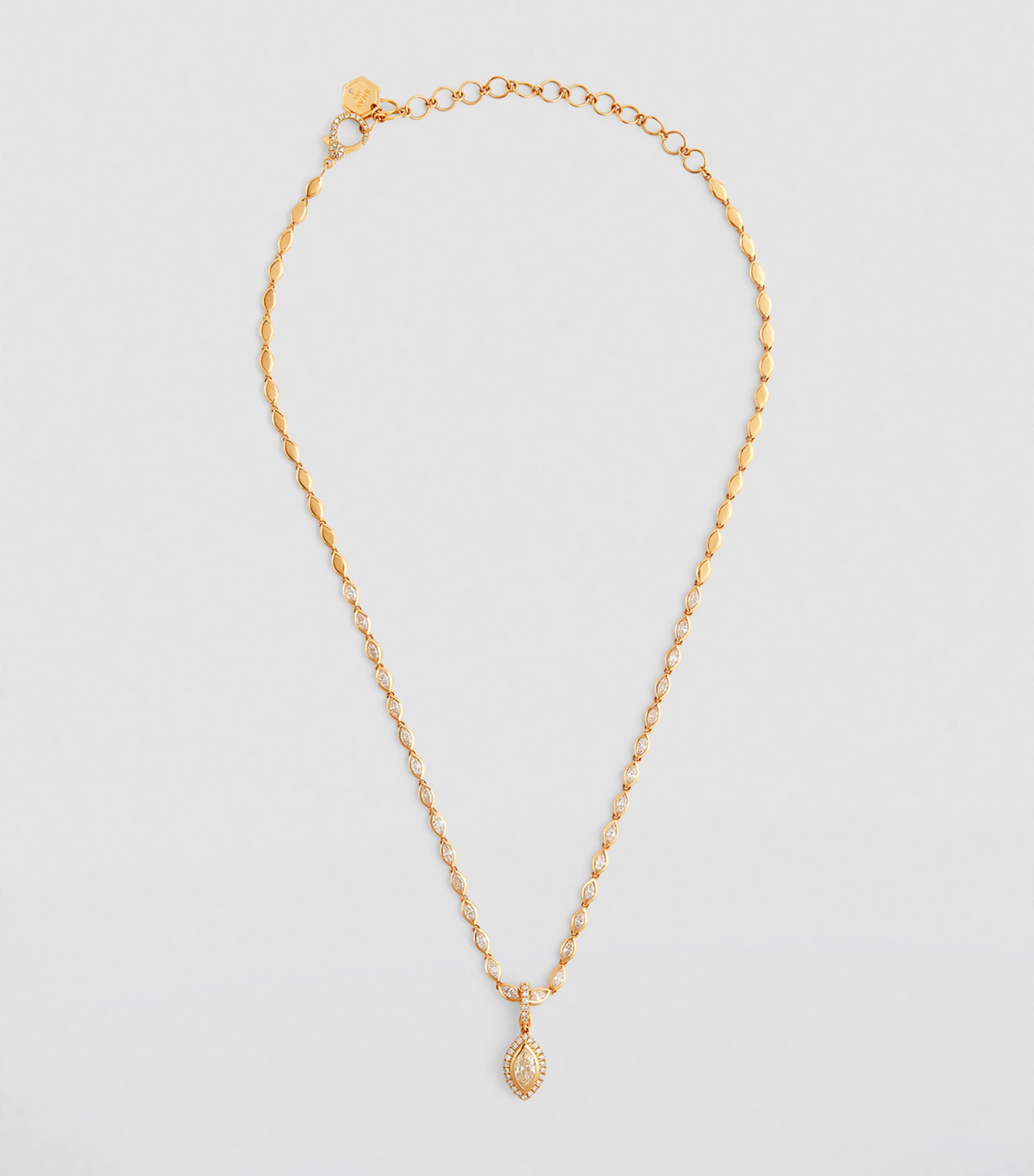 SHAY Yellow Gold and Diamond Halo Marquise Pendant Necklace Yellow Gold Image 2