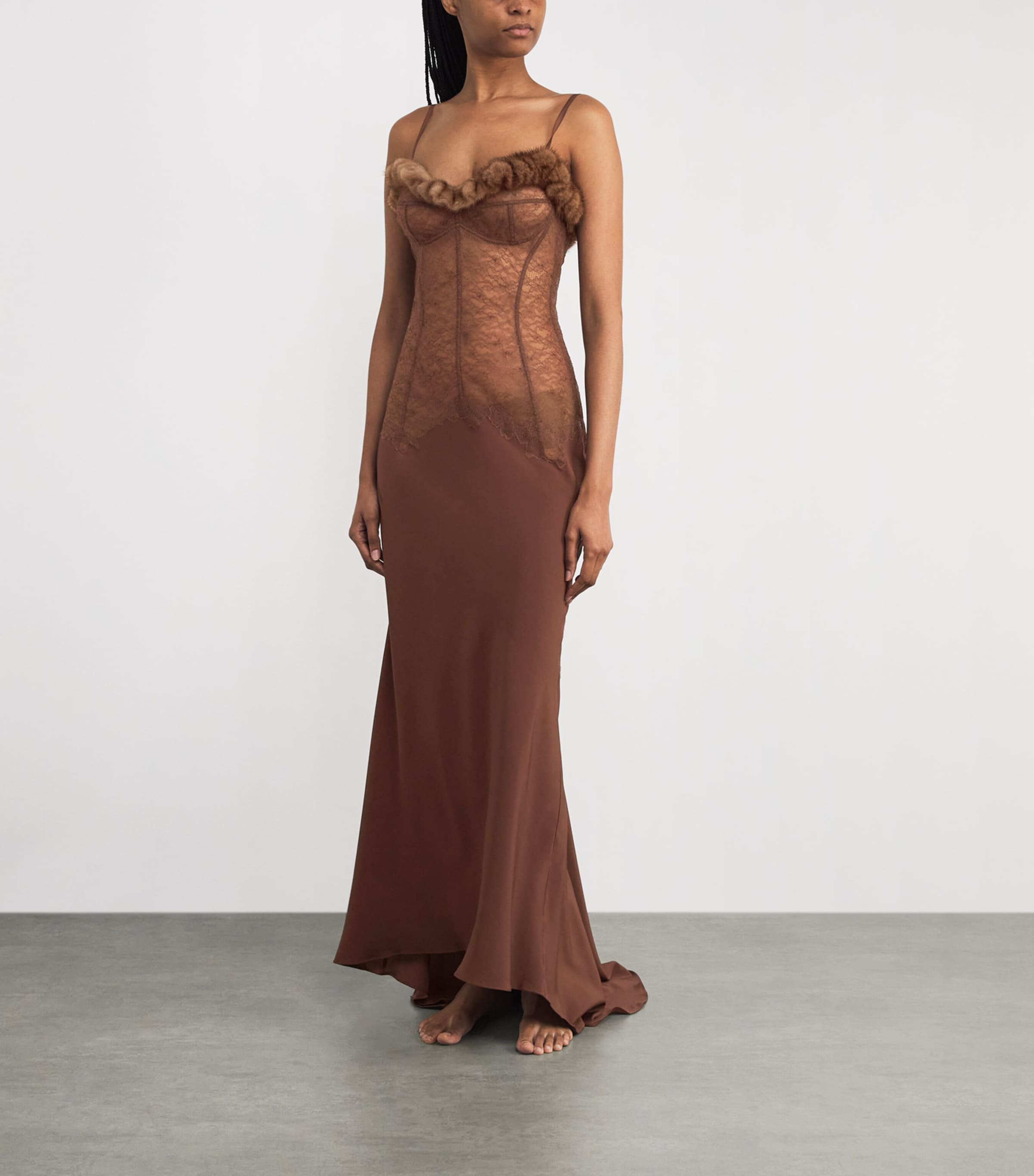 Mink-Silk Lace Slip Maxi Dress MINK BROWN Image 2