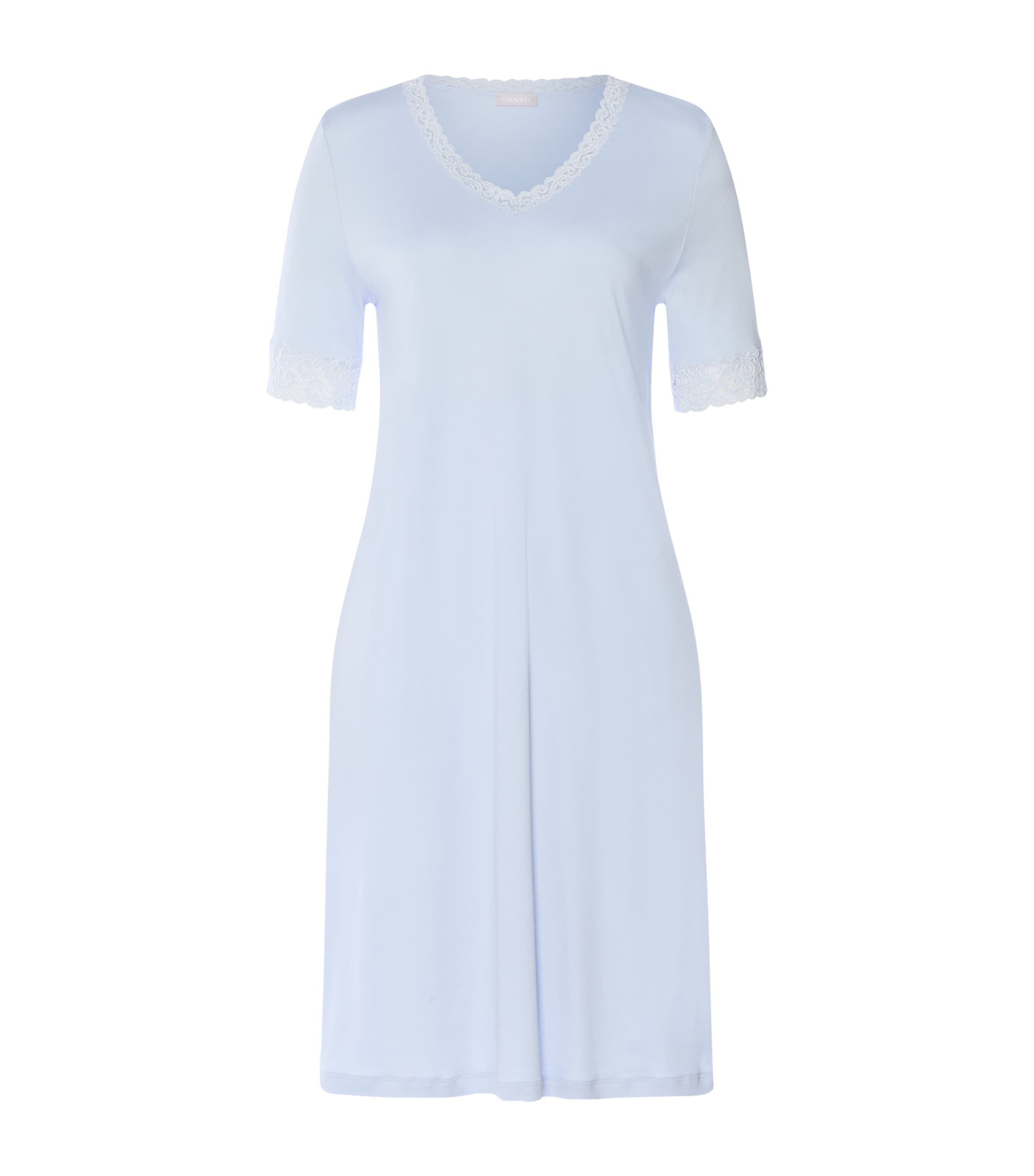 Hanro Womens Cotton Lace-Trim Moments Nightdress Blue Dove Image 1