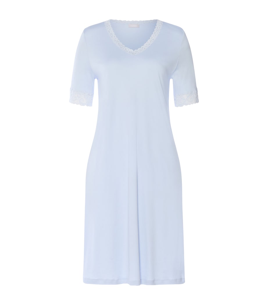 Hanro Womens Cotton Lace-Trim Moments Nightdress Blue Dove Image 1