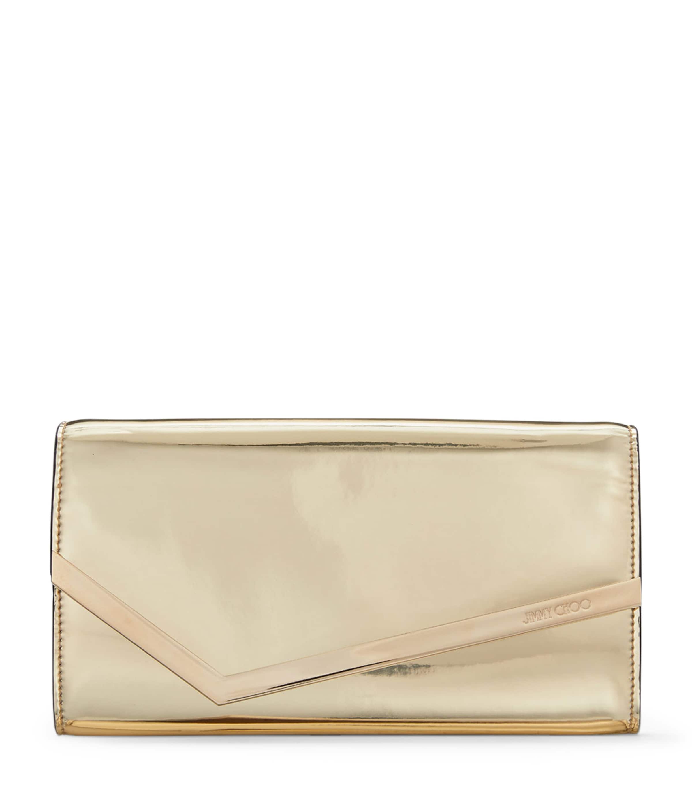 Jimmy Choo Emmie Clutch In Mirror Fabric In Gold