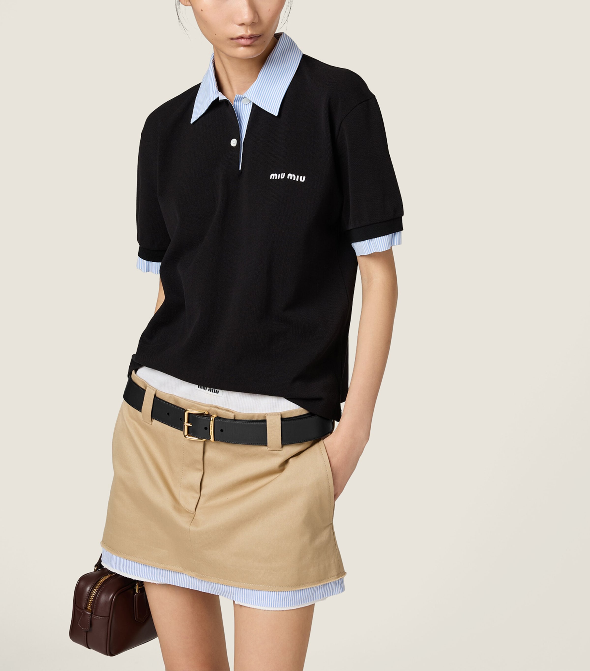 Miu Miu Womens Cotton Contrast Collar Polo Shirt Image 4