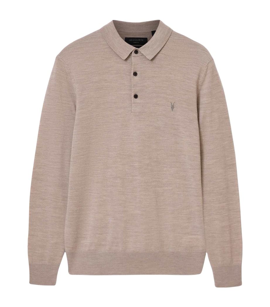 AllSaints Mens Merino Wool Mode Polo Shirt Stone Taupe Image 1