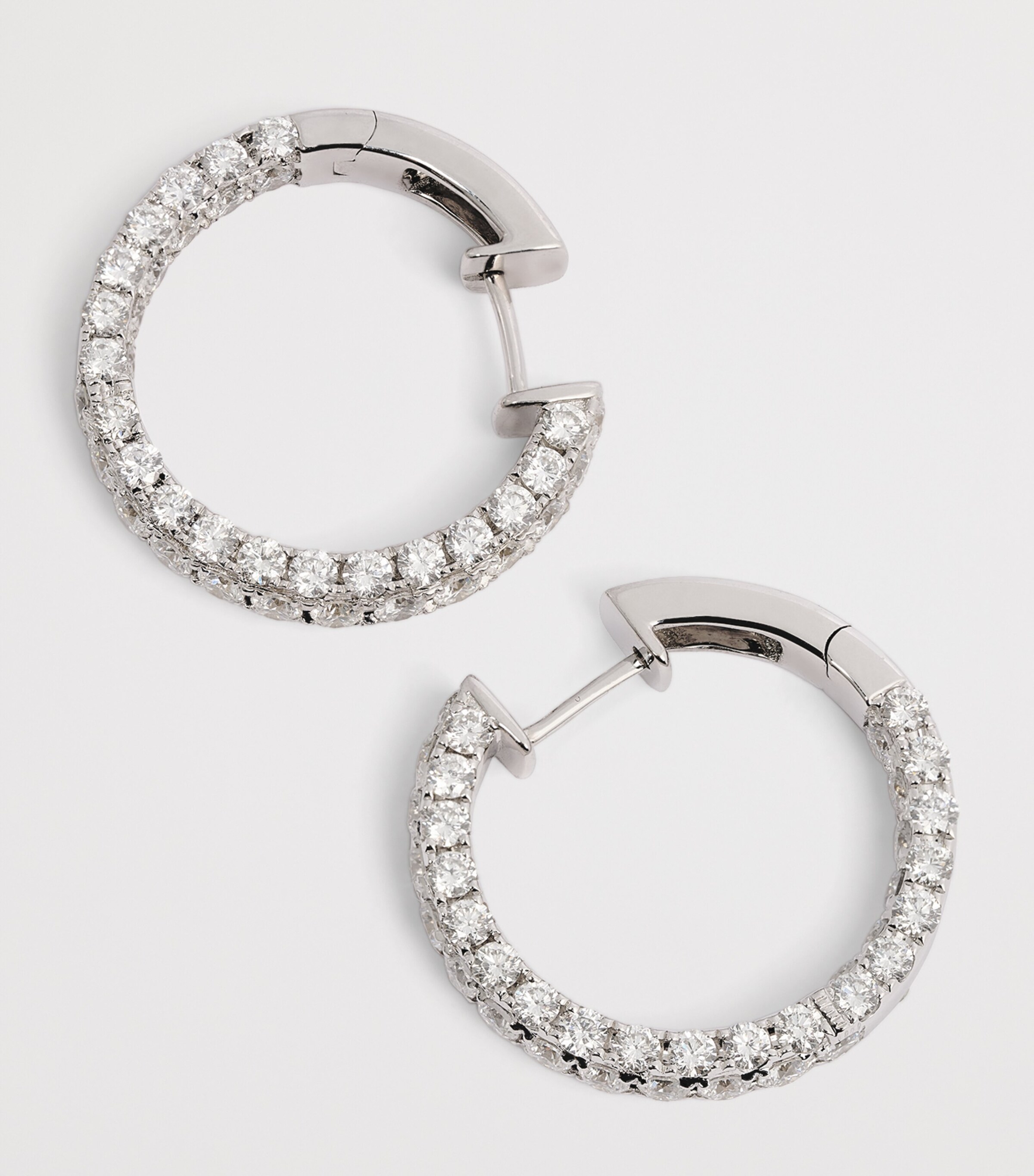 White Gold and Diamond Three-Sided Hoop Earrings WHITE GOLD Image 6