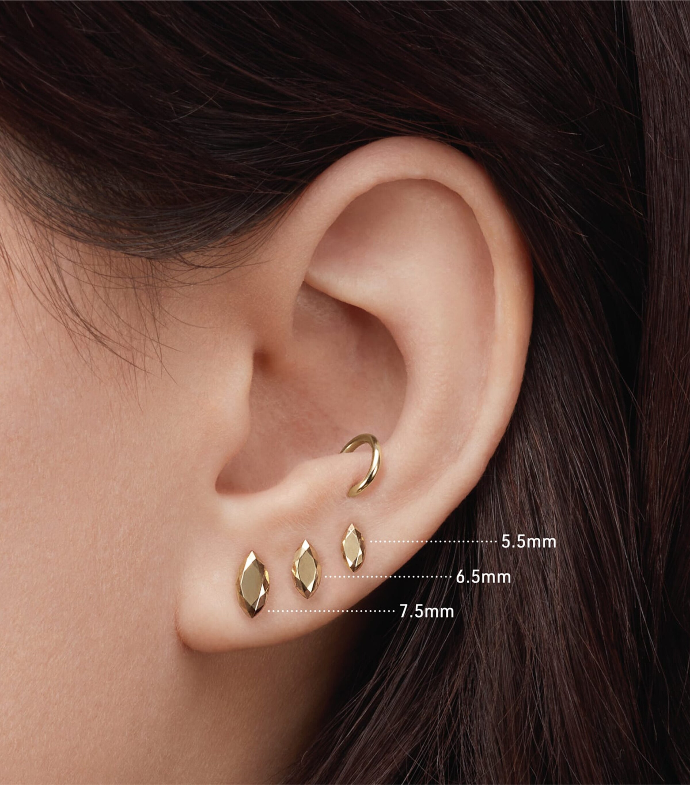 Maria Tash Faceted Marquise Threaded Stud Single Earring (7.5mm) Yellow Gold Image 2