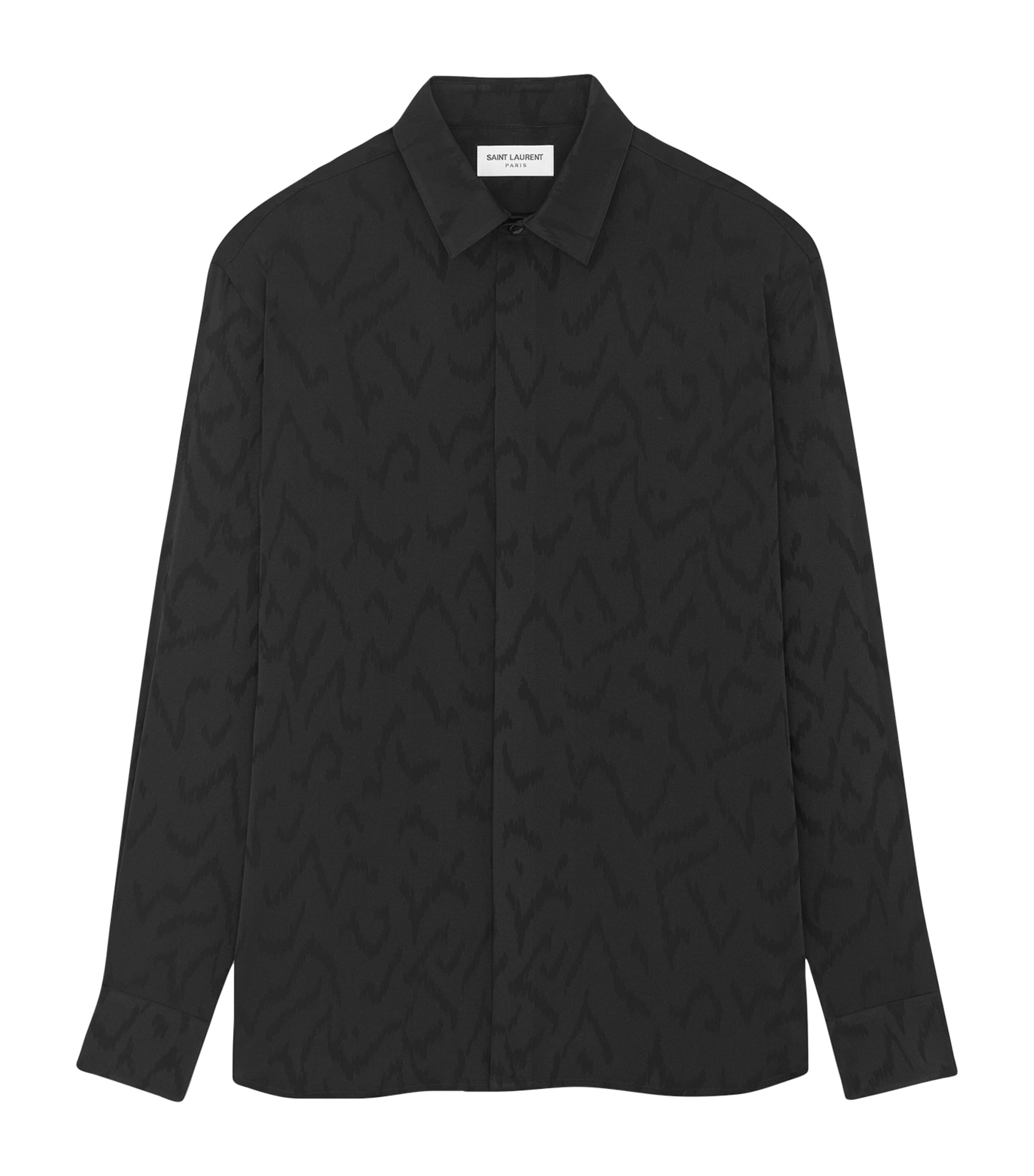 Saint Laurent Ysl Pinstriped Silk Shirt In Black