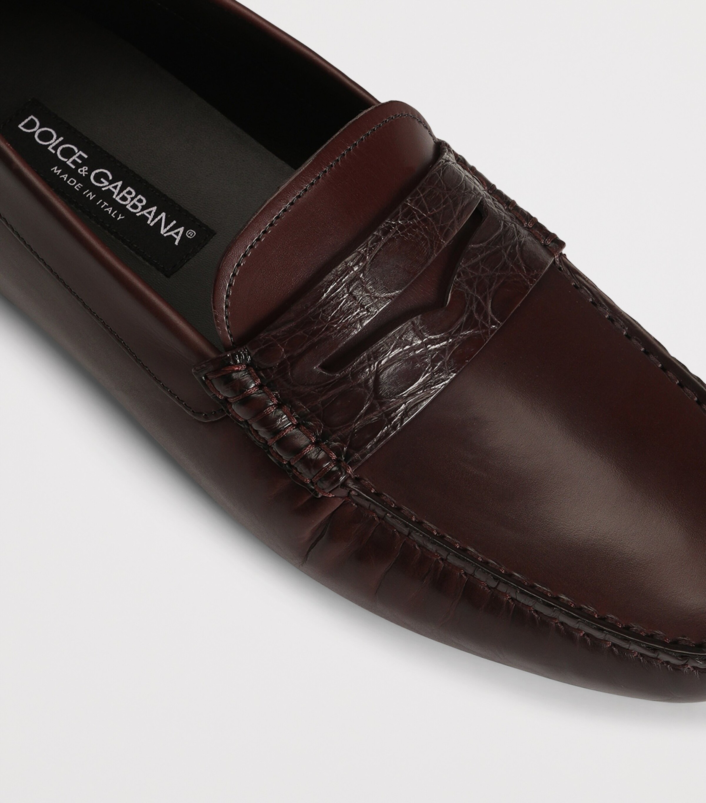 Dolce&Gabbana Calfskin Crocodile-Insert Driving Shoes Burgundy Image 4