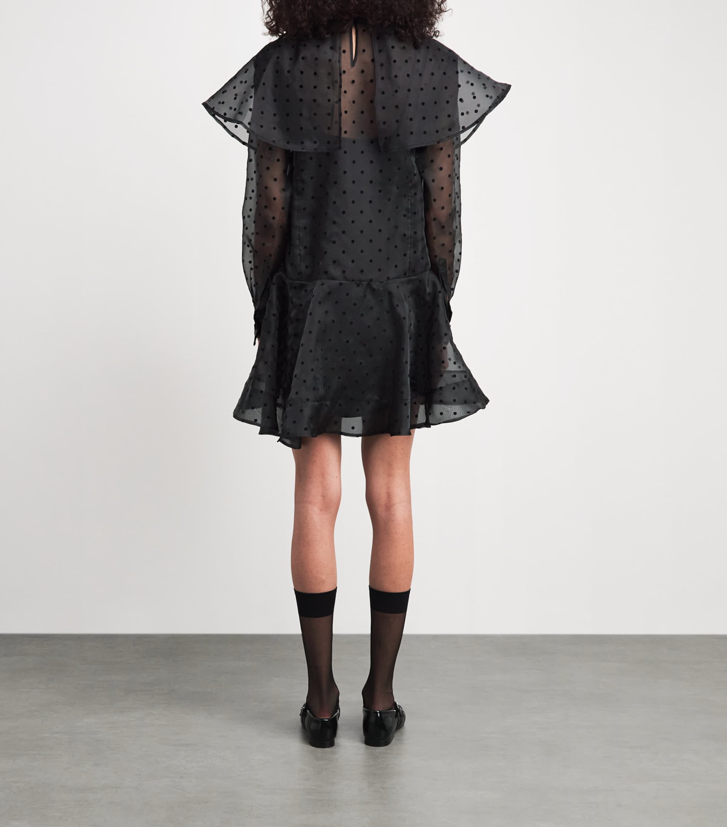 GANNI Womens Organza Polka-Dot Mini Dress Black Image 4