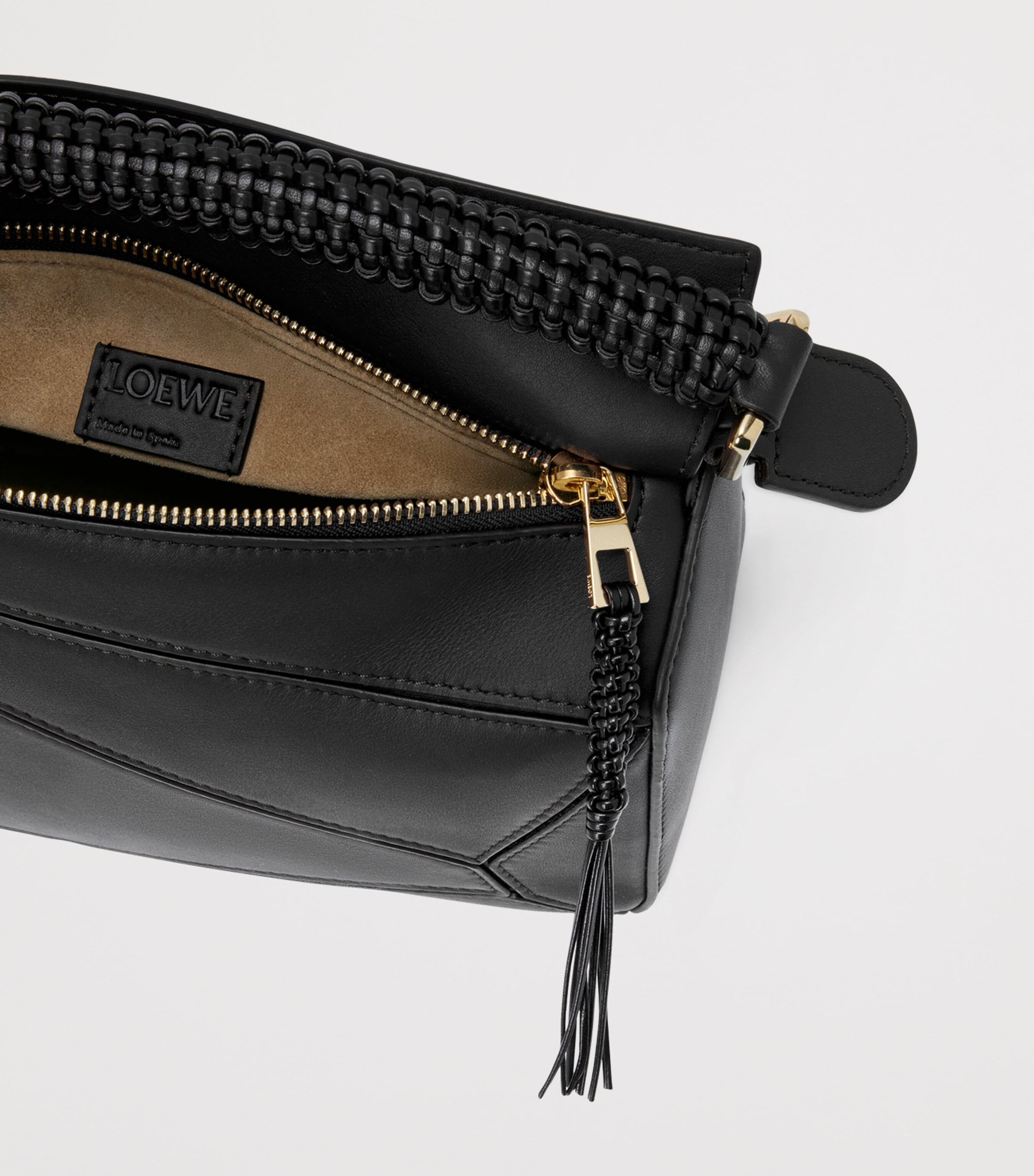 LOEWE Small Leather Woven Top-Handle Bag Black Image 6