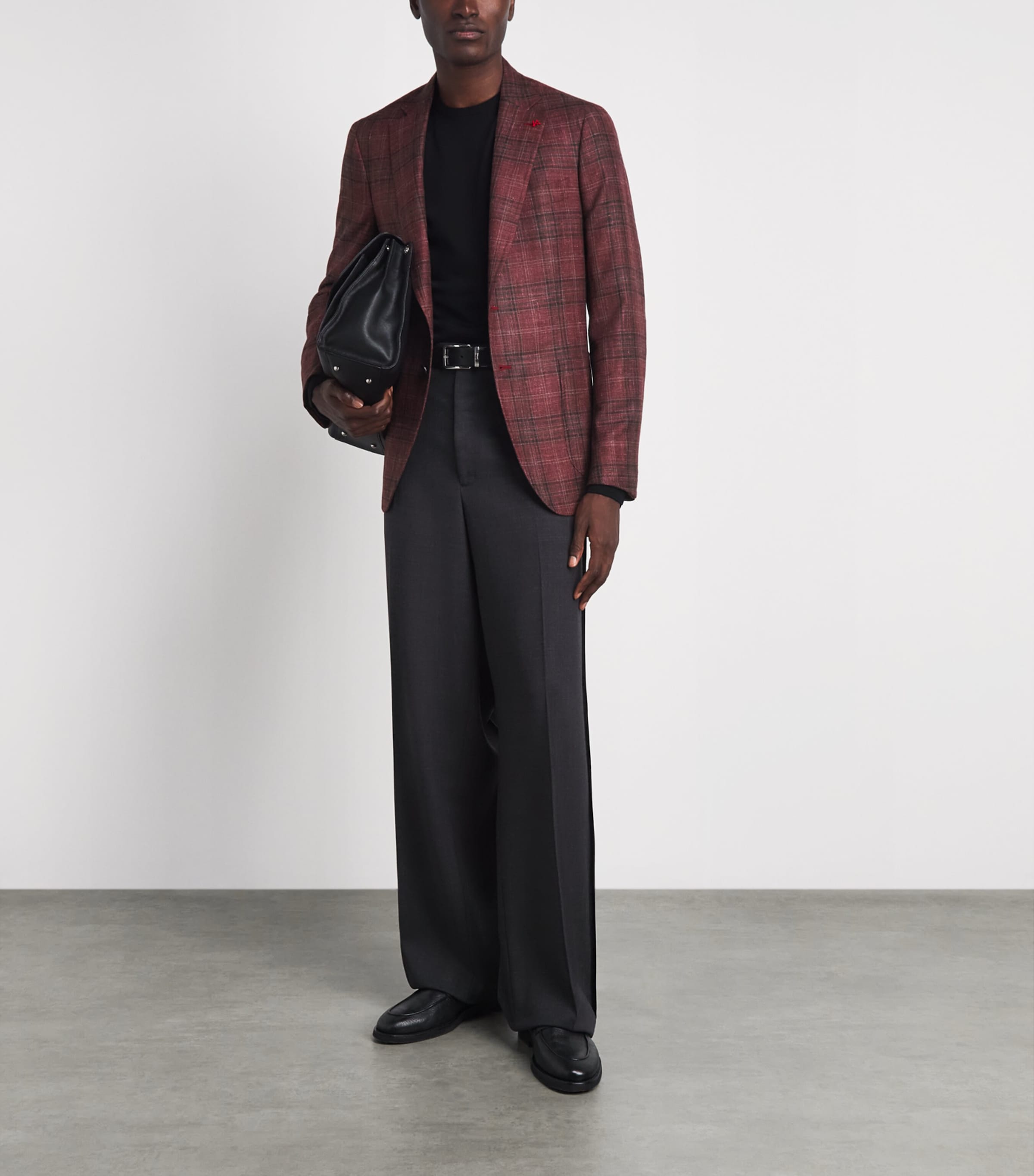 Isaia Mens Wool-Cashmere-Silk Check Capri Blazer Image 2