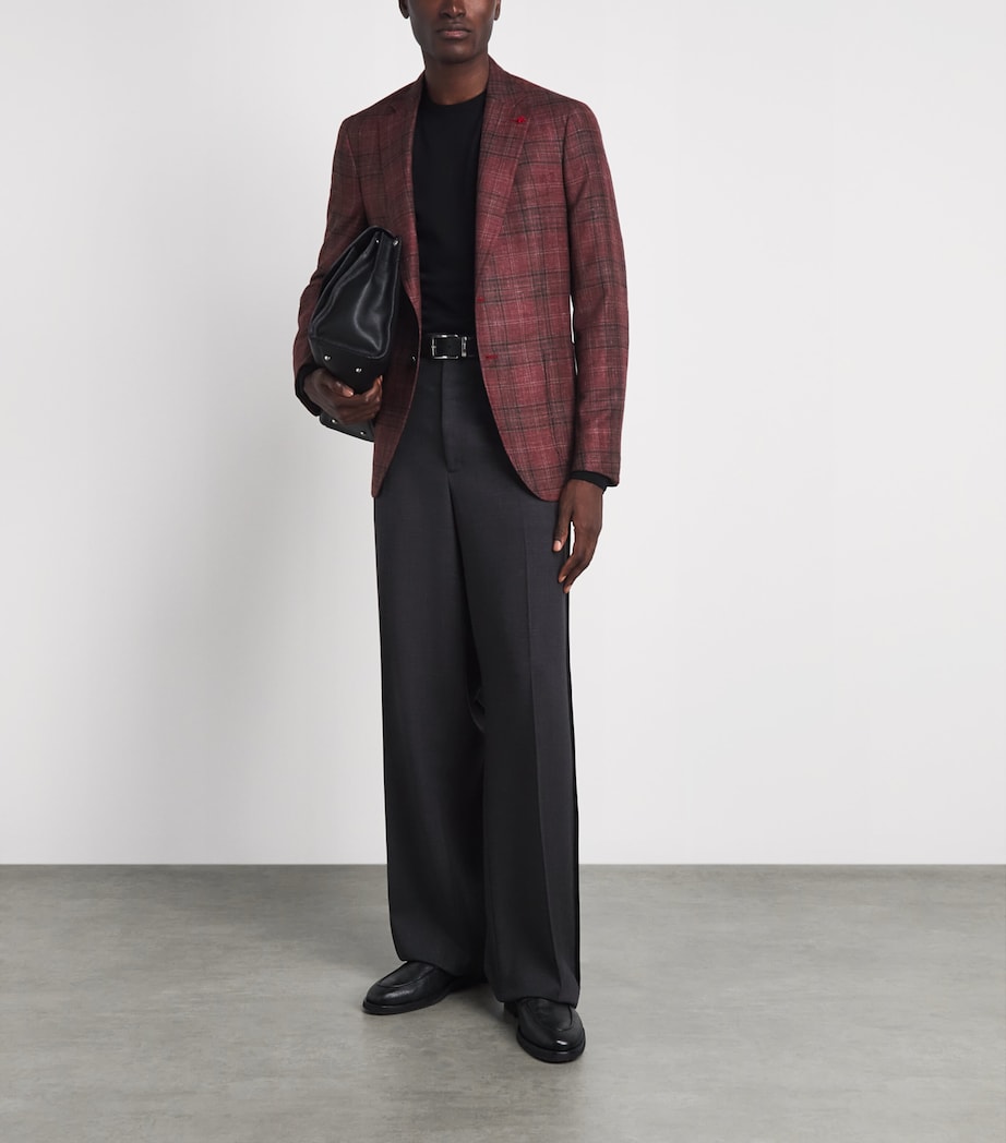 Isaia Mens Wool-Cashmere-Silk Check Capri Blazer Image 2