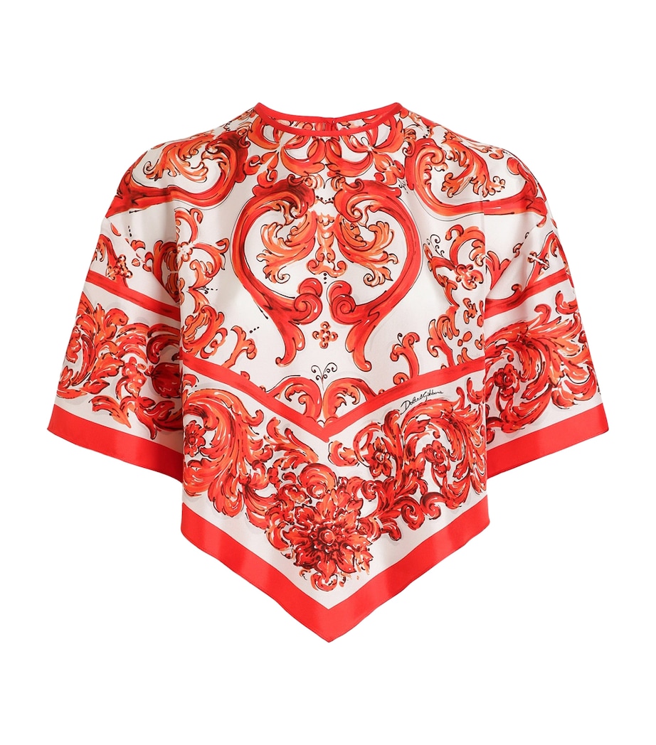 Dolce&Gabbana Womens Silk Majolica Print Handkerchief Top Combined Colou Image 1