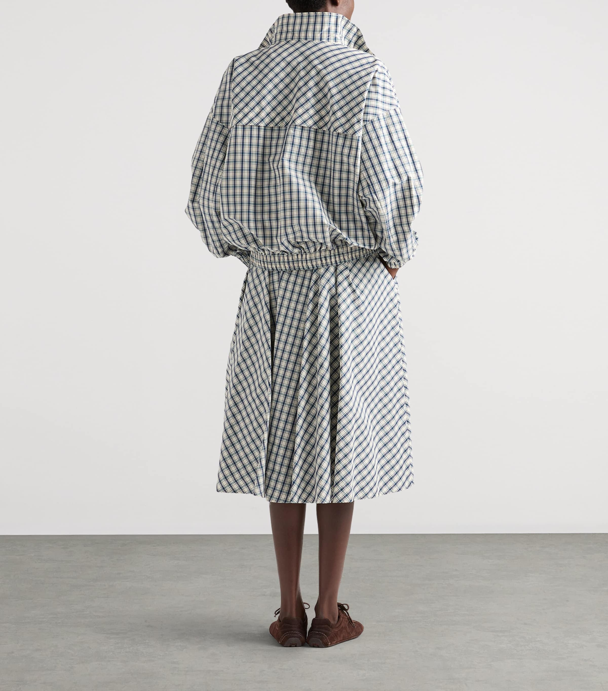 Prada Womens Chambray Check Midi Skirt Image 5