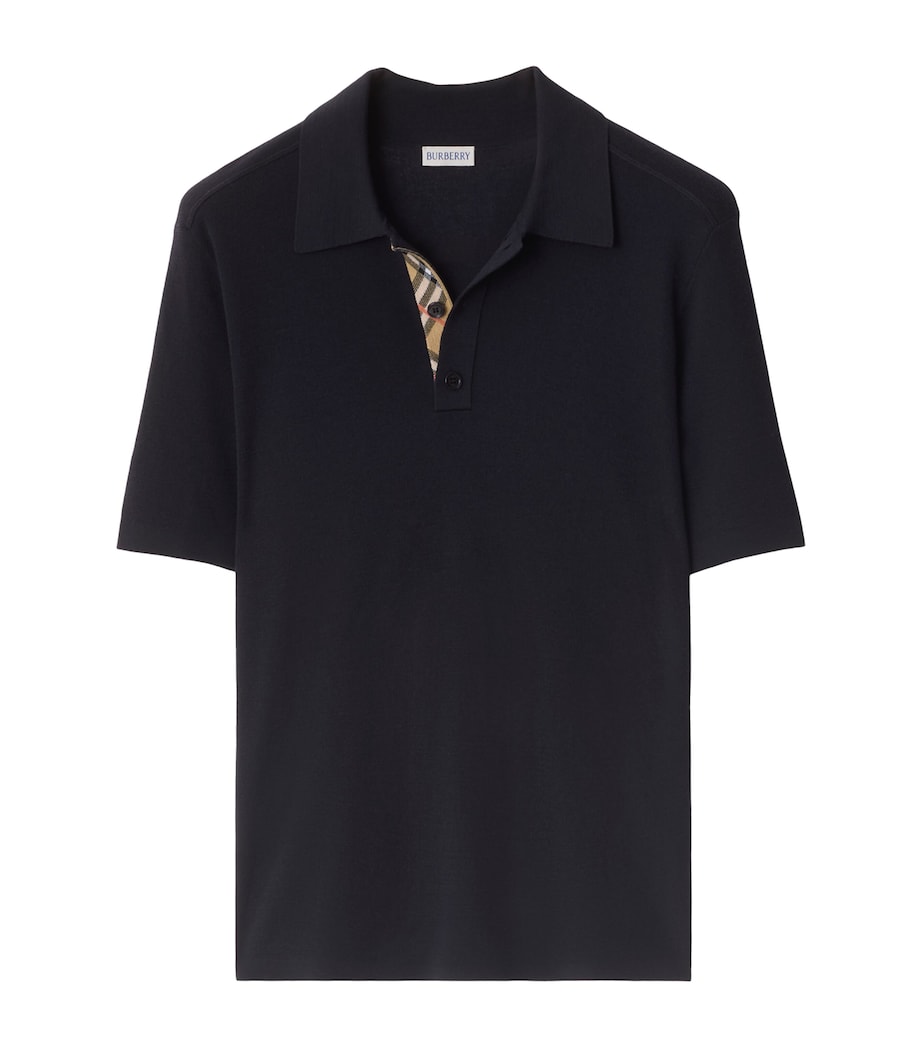 Wool Check-Detail Polo Shirt NAVY Image 1