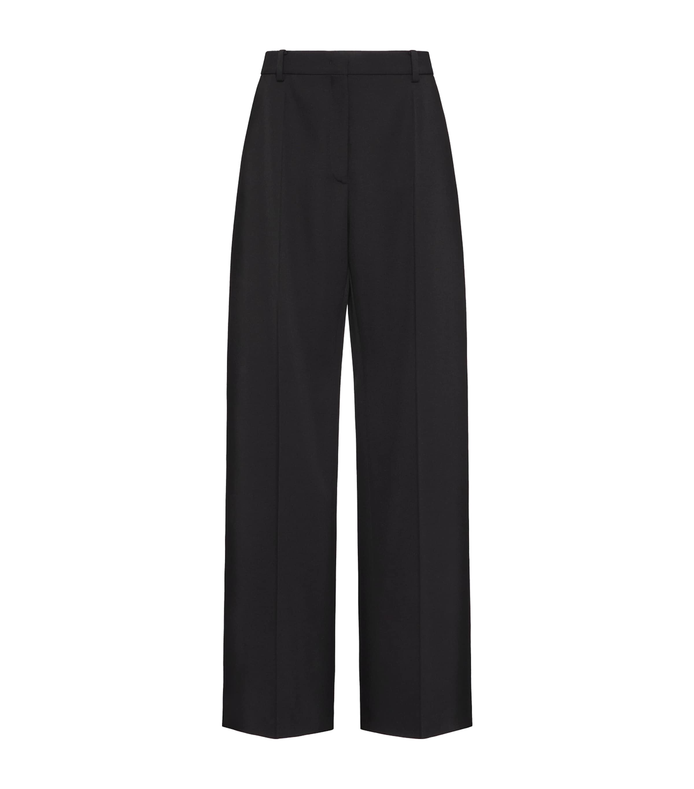 Shop Valentino Virgin Wool Wide-leg Tailored Trousers In Black