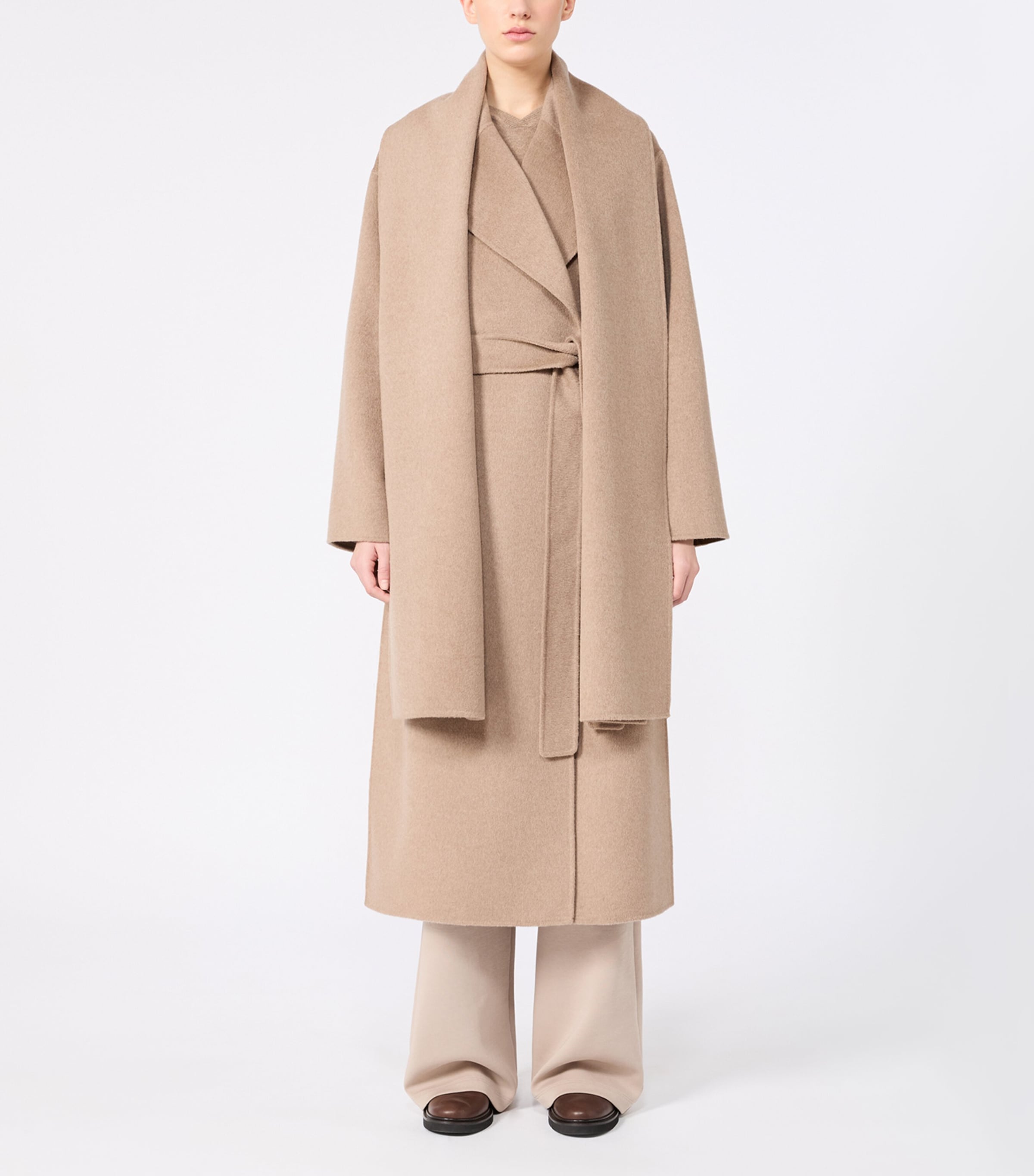 Max Mara Womens Wool-Cashmere Belted Wrap Coat Clay Image 3
