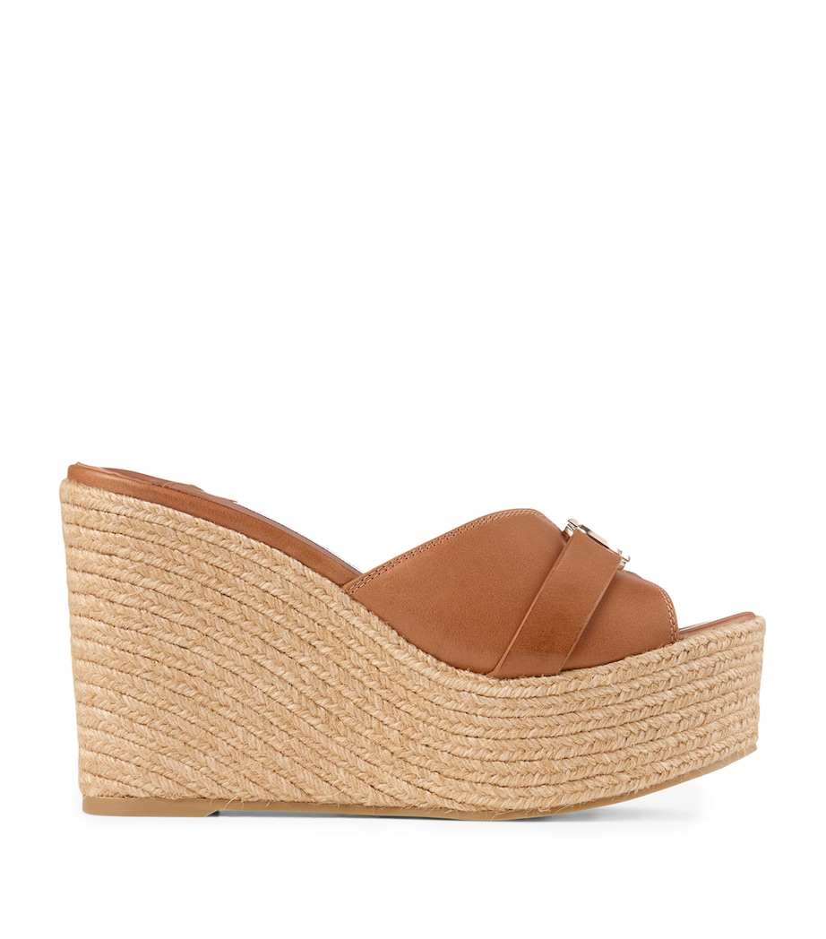 Jimmy Choo Leda 100 Leather Wedge Sandals Tan/gold Image 1