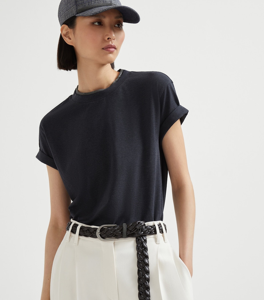 Stretch-Cotton Monili-Detail T-Shirt C055 Image 5