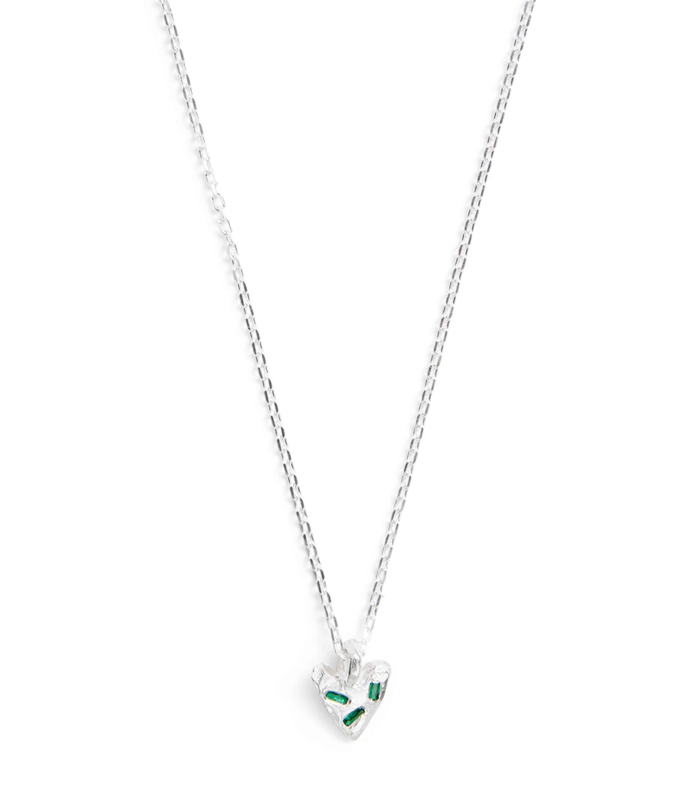 The Ouze Sterling Silver And Emerald Scatter Heart Necklace In Silver