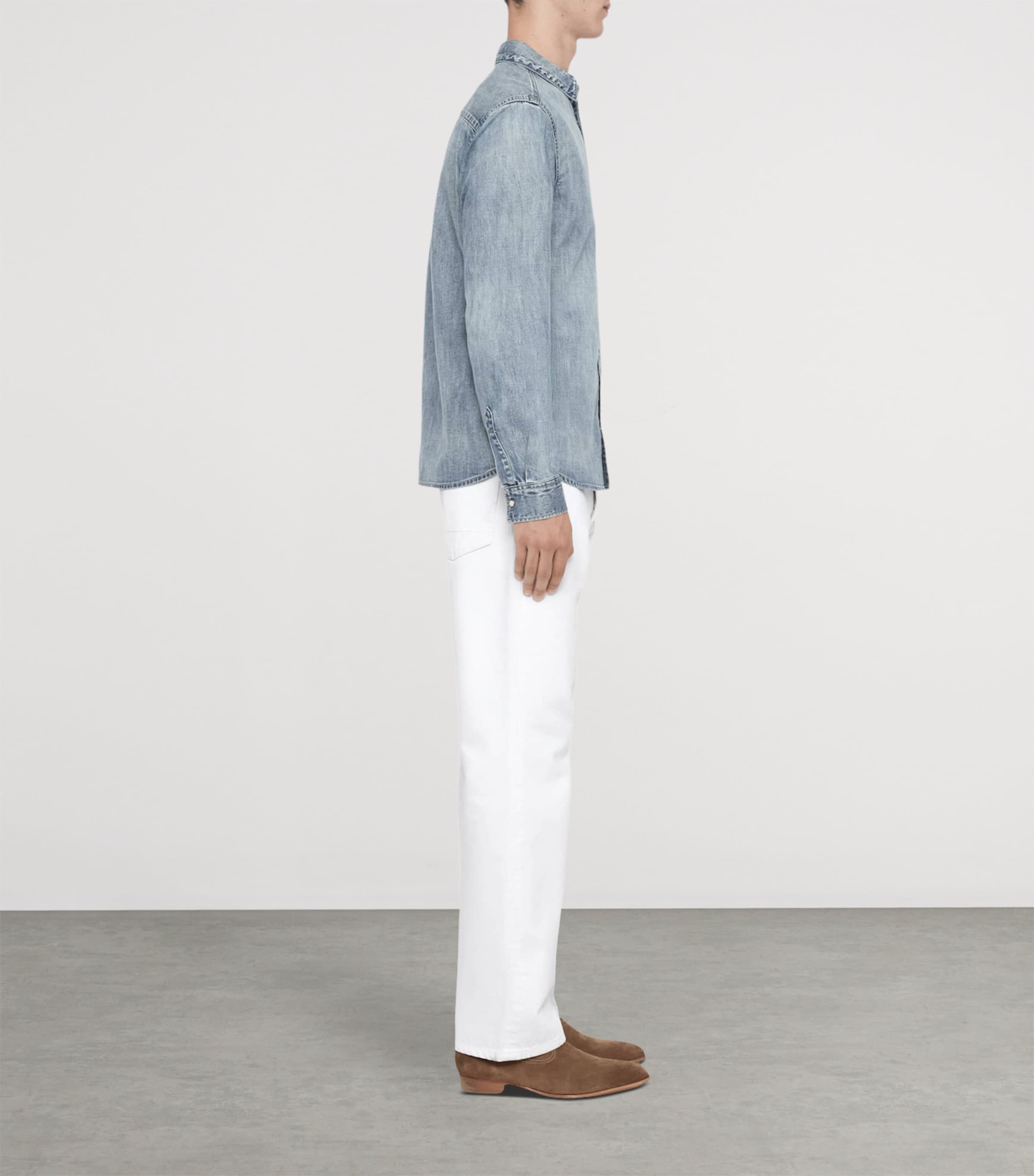 AllSaints Mens Denim Gleason Shirt Light Indigo Image 6