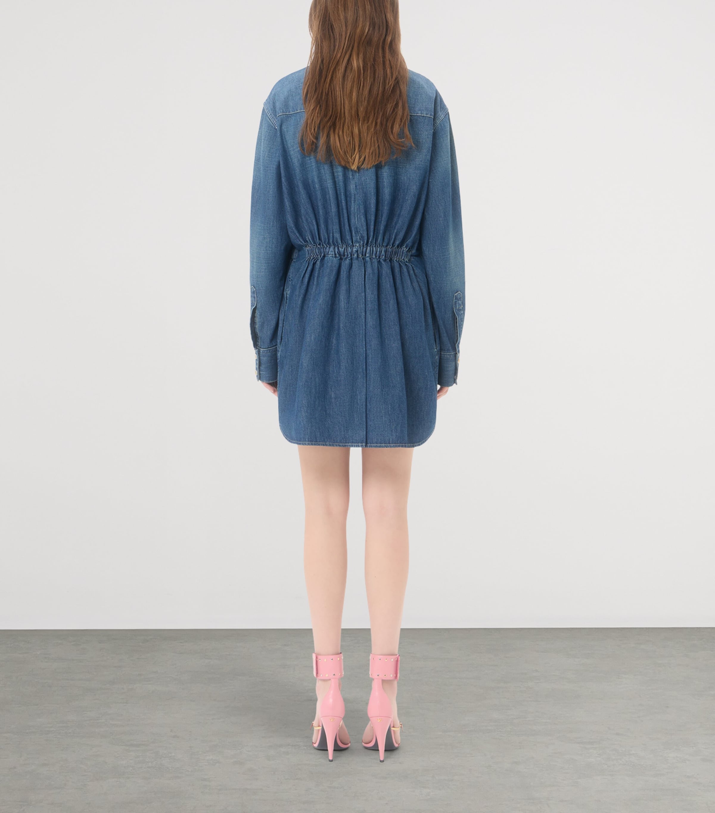 Valentino Womens Denim Polka-Dot Bow Shirt Dress Image 5