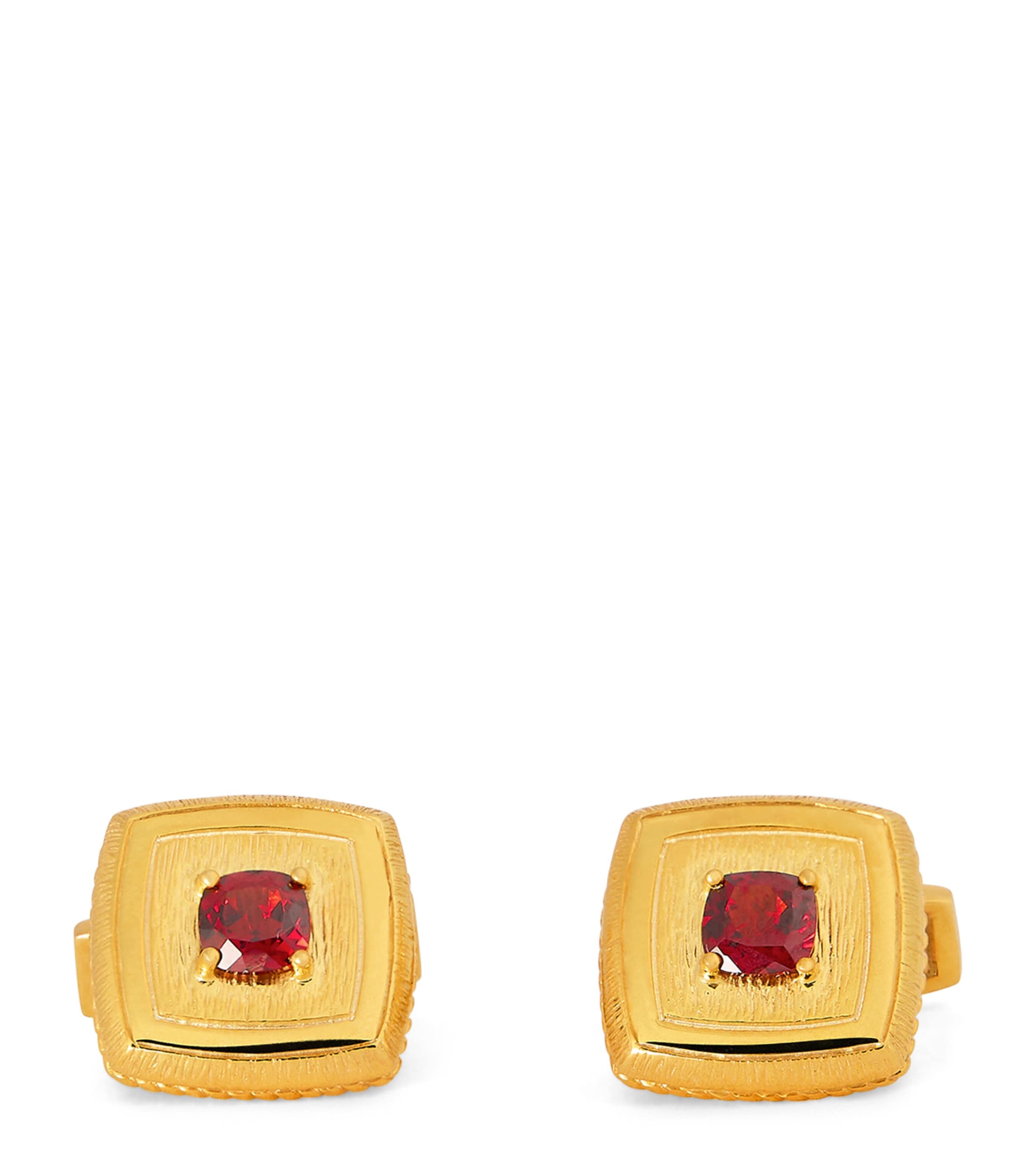Gold-Plated and Garnet Graffiato Cufflinks RED Image 1