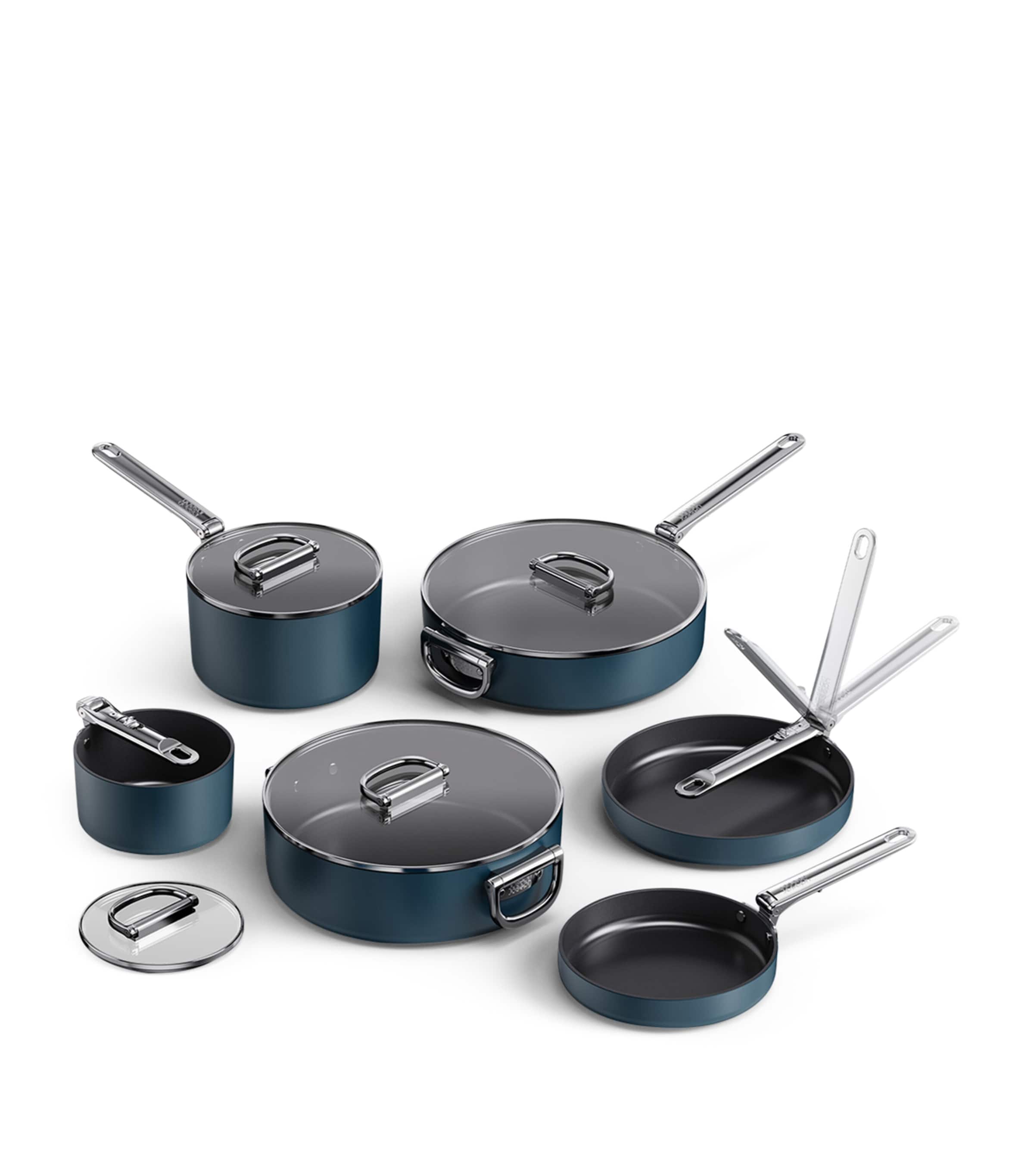 Joseph Joseph Set Of 6 Space Non-stick Folding Handle Cookware In Blue