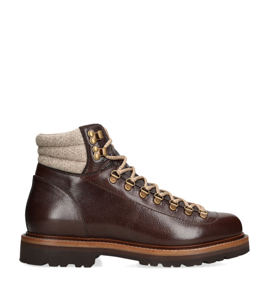 Leather Wool-Trim Mountain Boots DARK BROWN Image 1