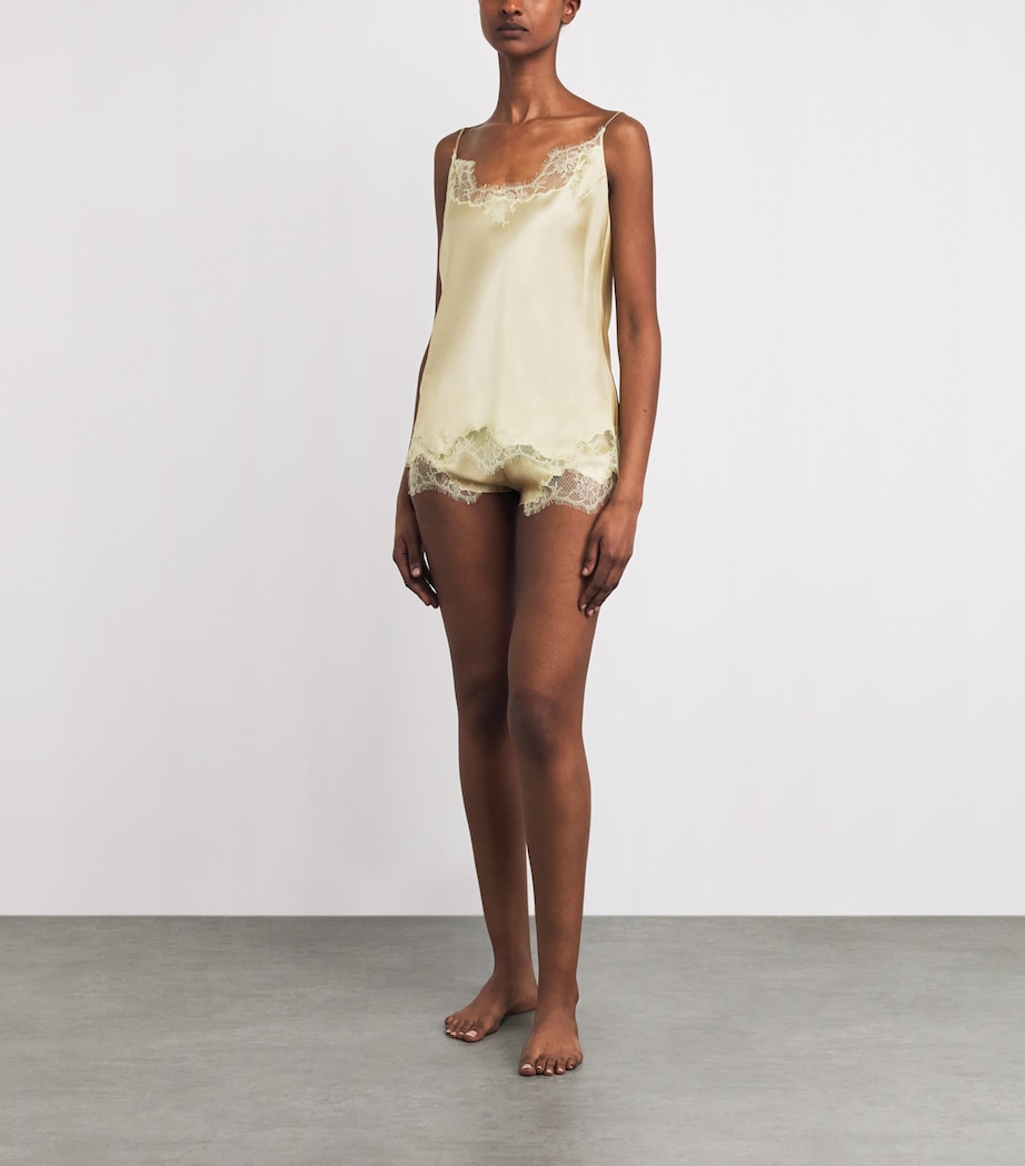 Carine Gilson Womens Silk Lace-Trim Louise Camisole Lime / Citron Image 2