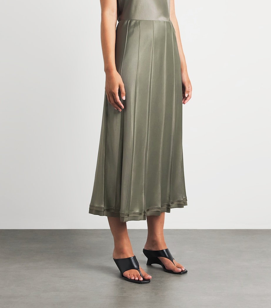 Vince Womens Satin Pleated Midi Skirt Pine Grove Image 4