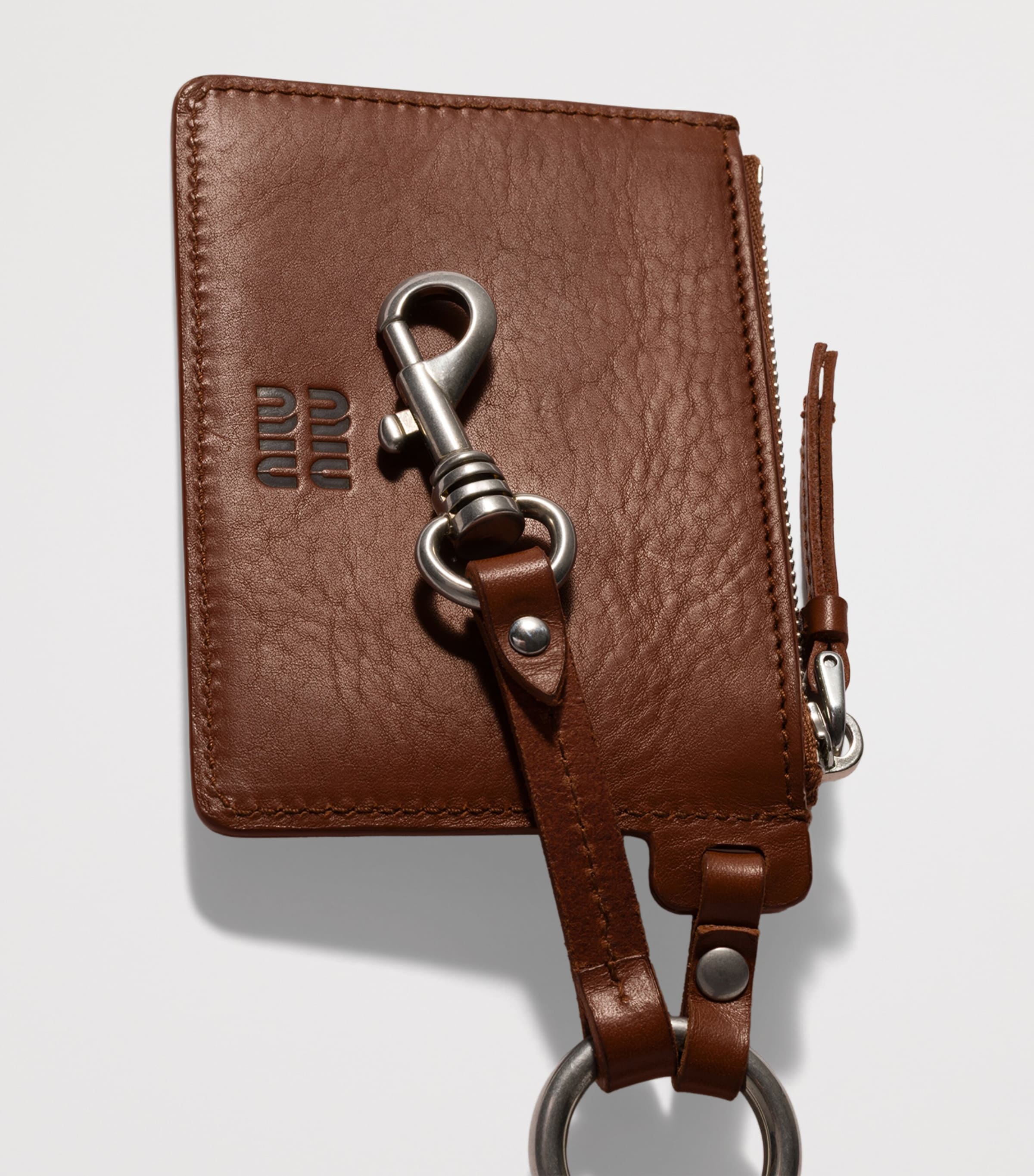 Miu Miu Leather Pouch Keyring Brown Image 2