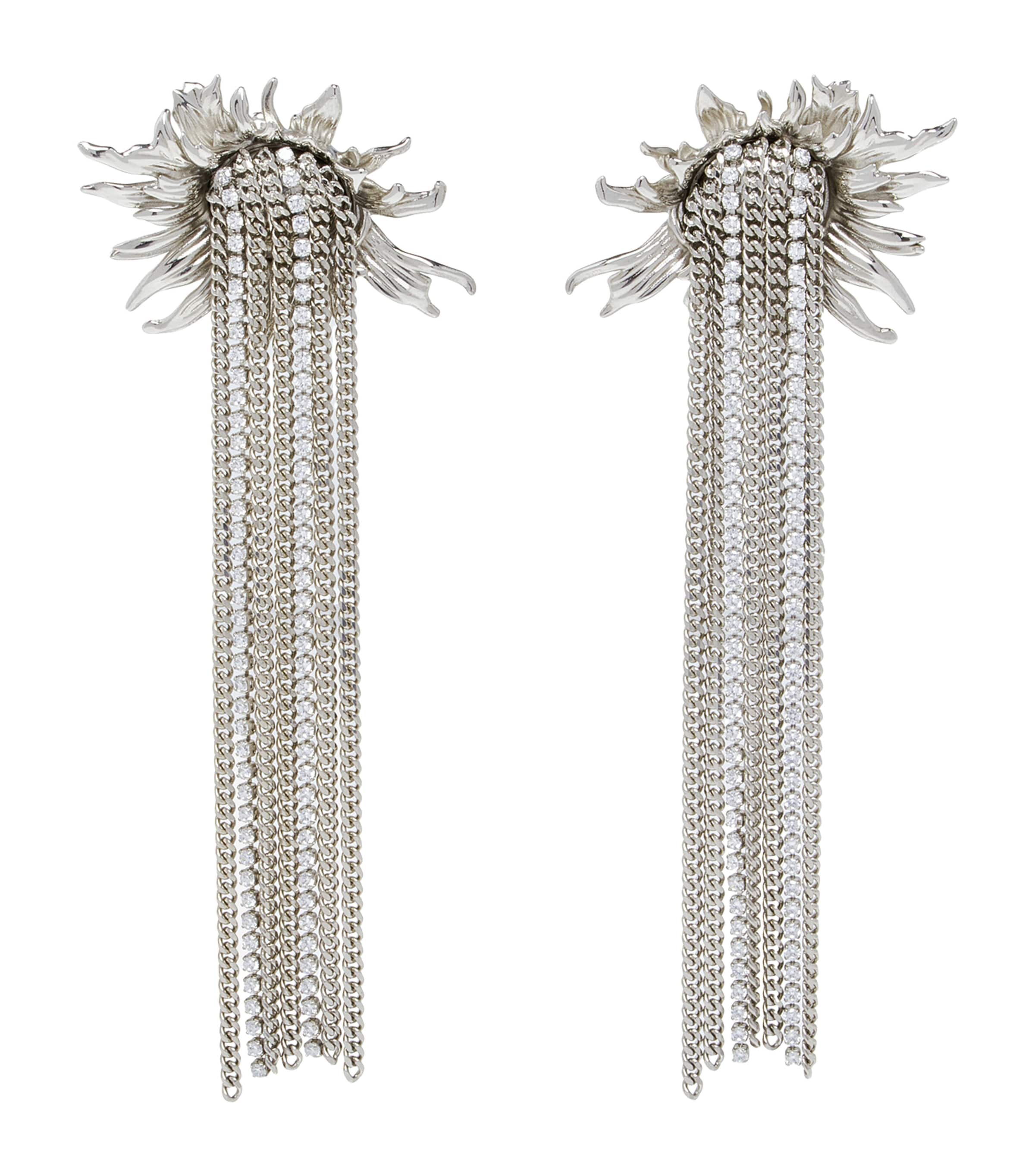 Alexander Mcqueen Sunflower Fringed Silver-tone Crystal Earrings In White