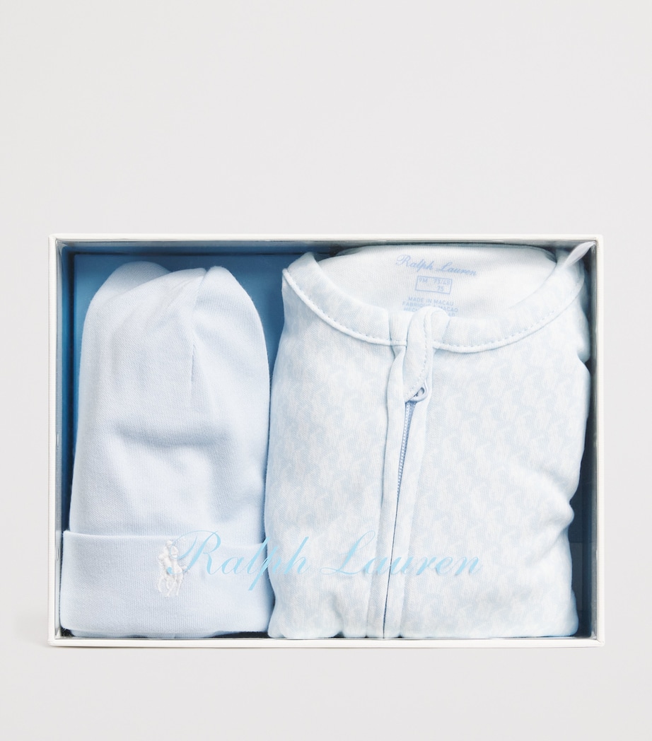 Cotton Polo Pony Hat and All-In-One Set (3-9 Months) BLUE Image 3