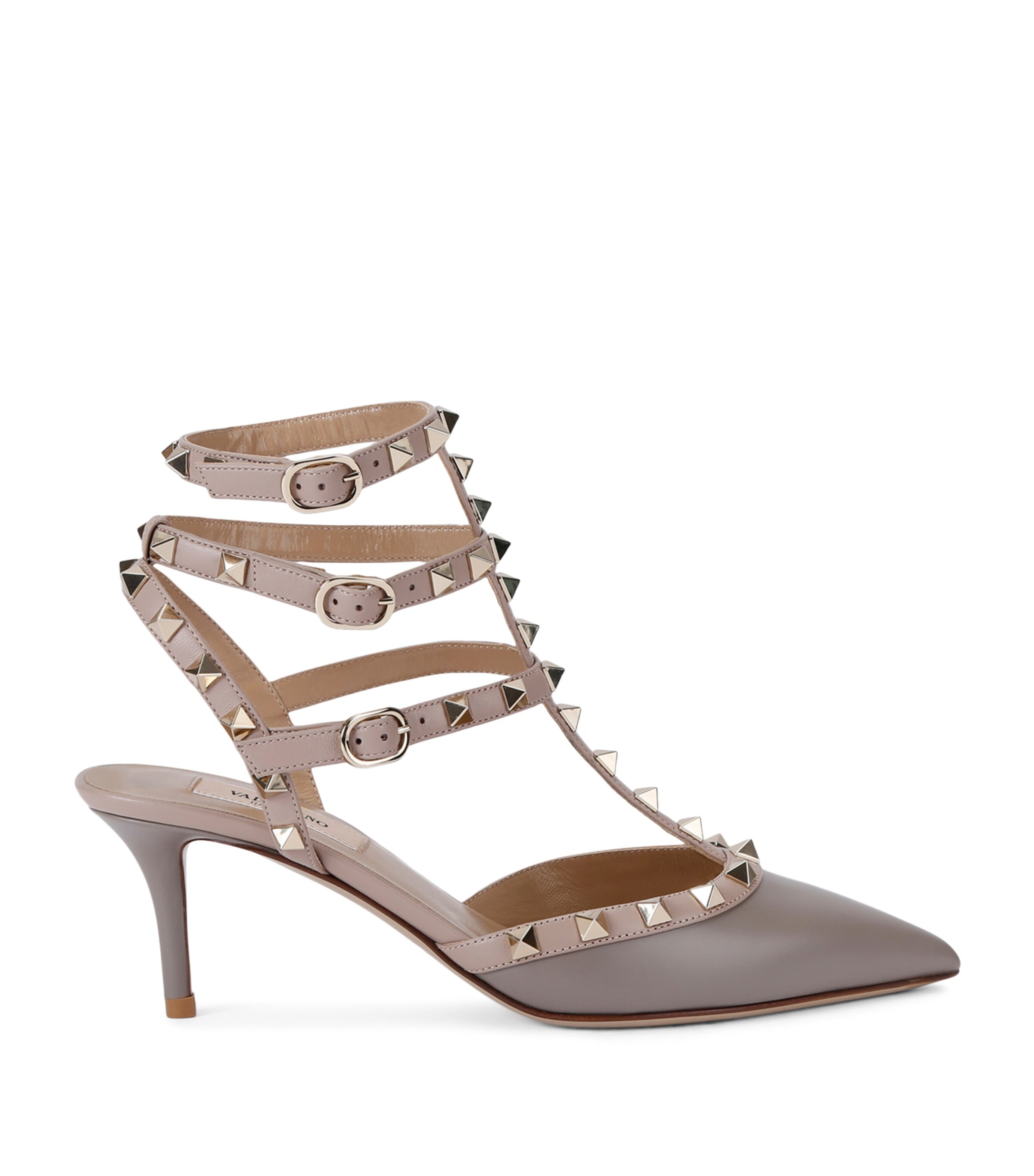 Valentino Rockstud Caged 65 Leather Ankle Strap Pump In Brown