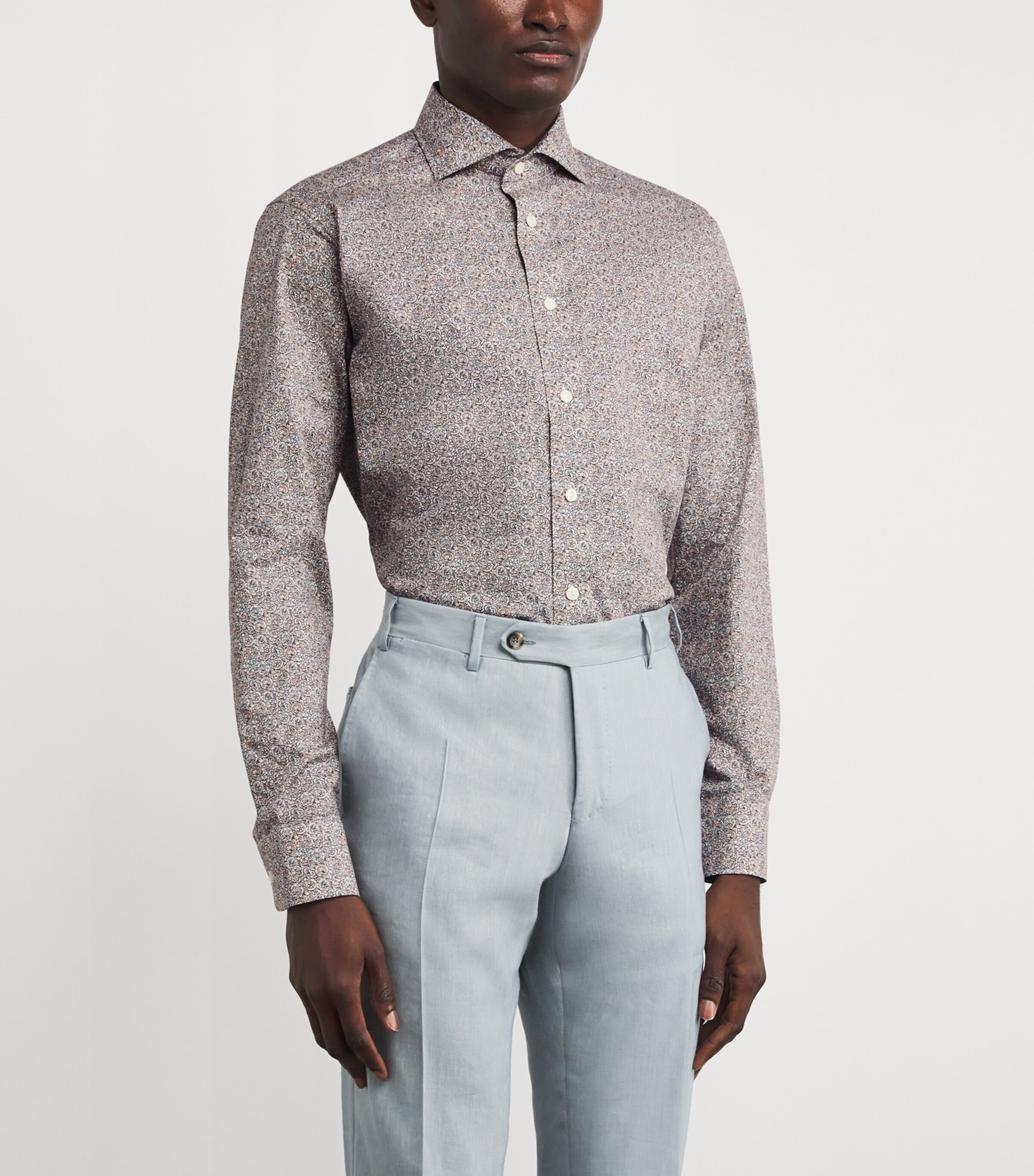Eton Mens Signature Twill Floral Slim Shirt Beige Image 3